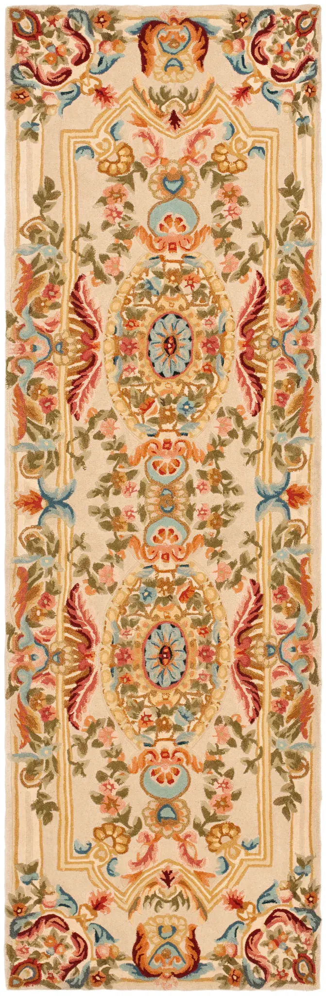 Savonnerie Scroll Medallion Hand-Tufted Wool Rug