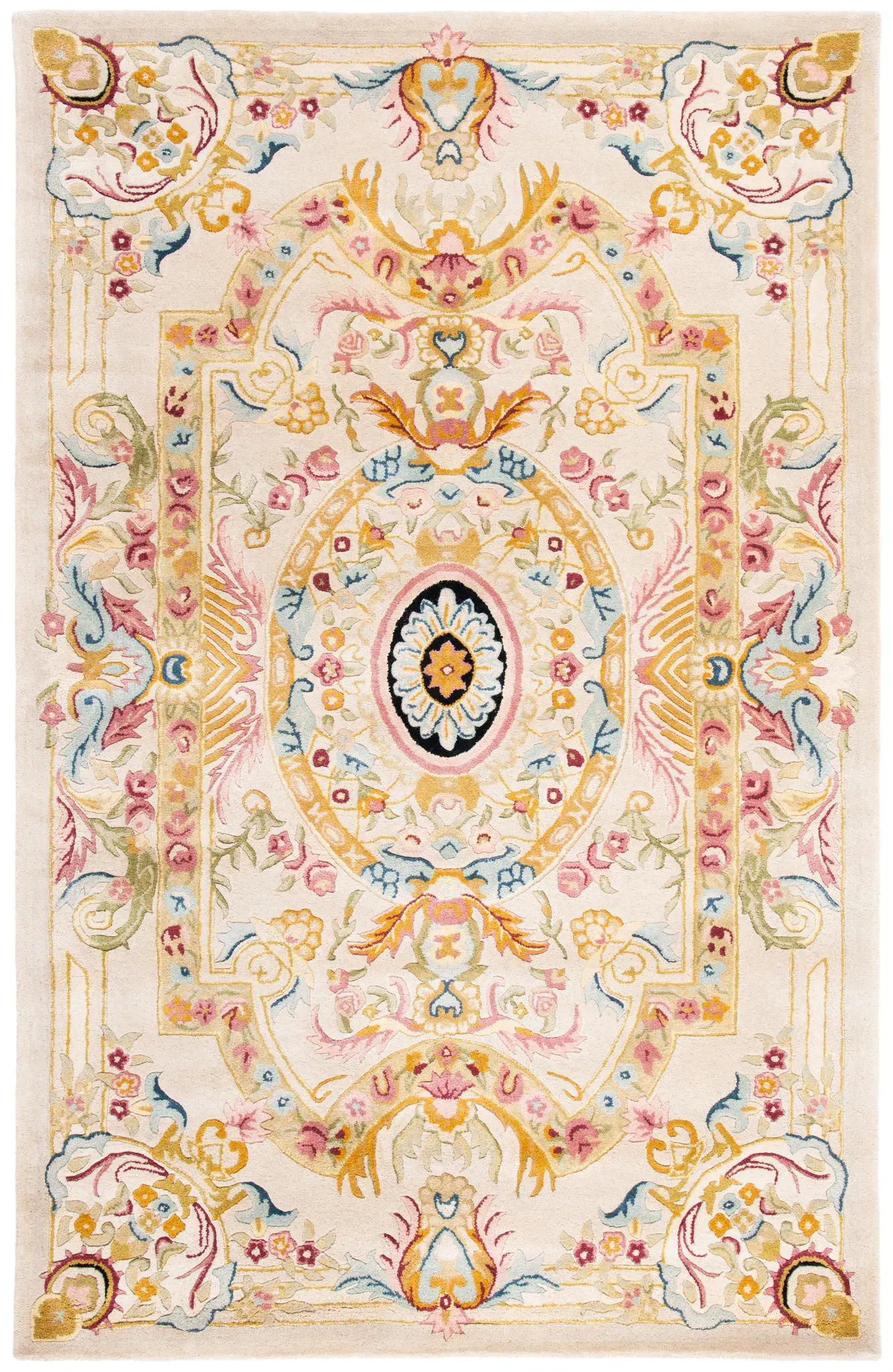 Savonnerie Scroll Medallion Hand-Tufted Wool Rug