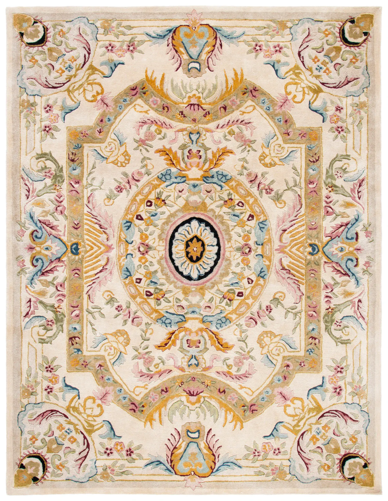 Savonnerie Scroll Medallion Hand-Tufted Wool Rug