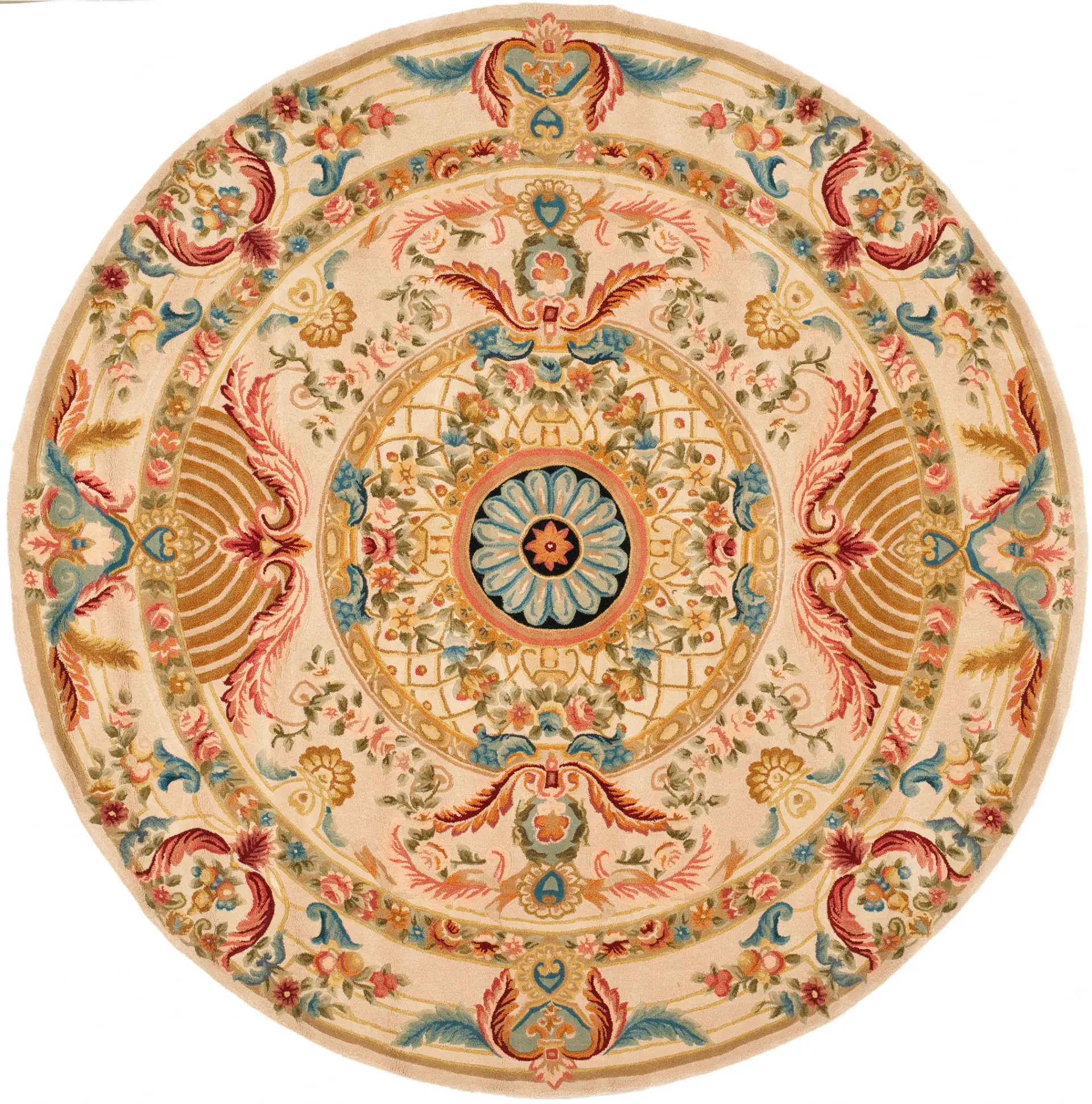 Savonnerie Scroll Medallion Hand-Tufted Wool Rug