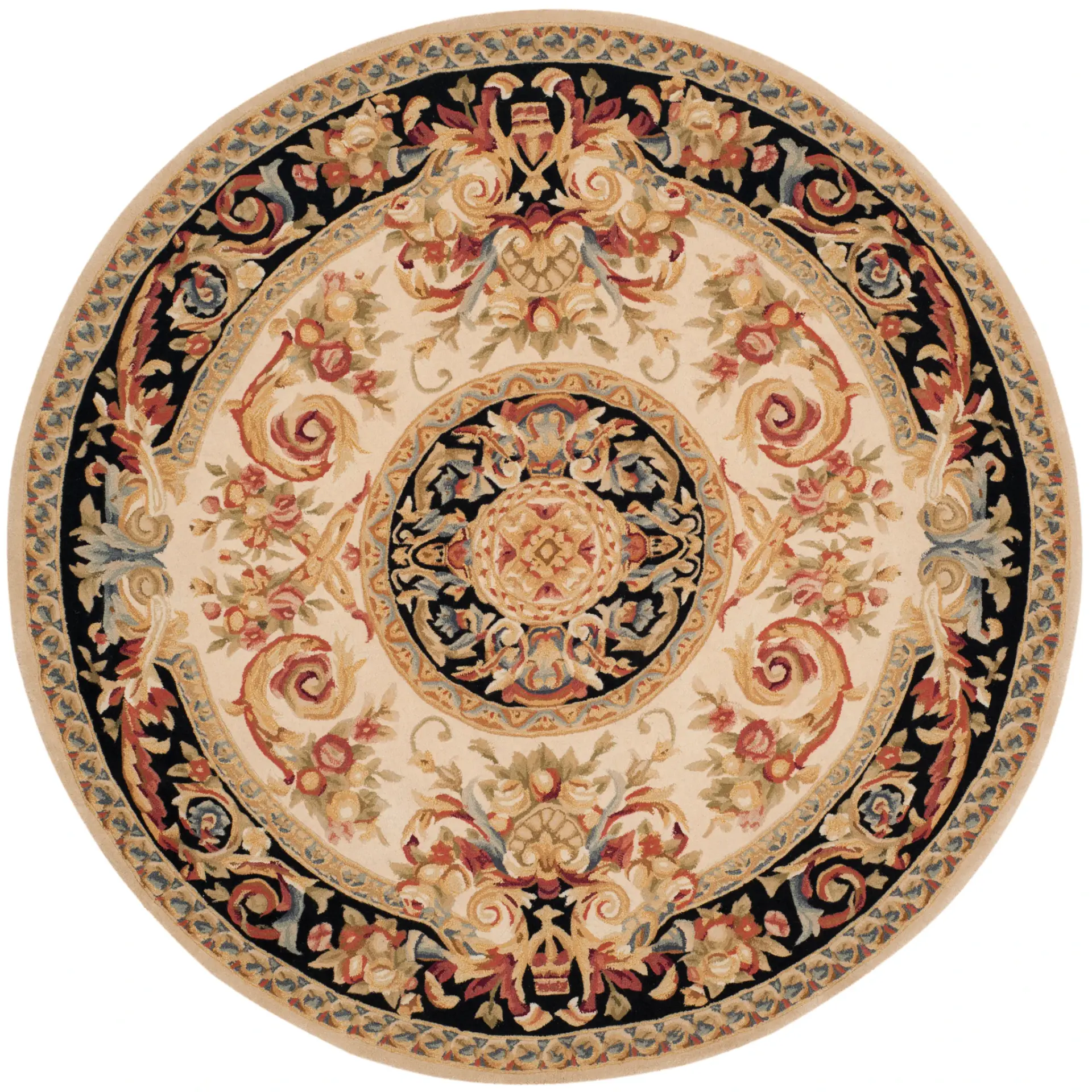 Savonnerie Rosette Medallion Hand-Tufted Wool Rug