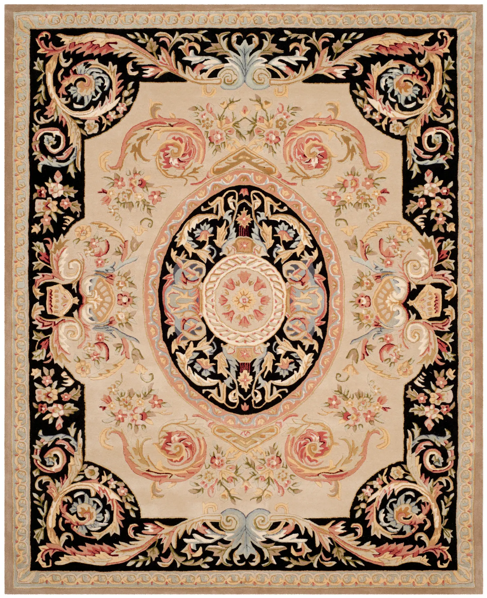 Savonnerie Rosette Medallion Hand-Tufted Wool Rug