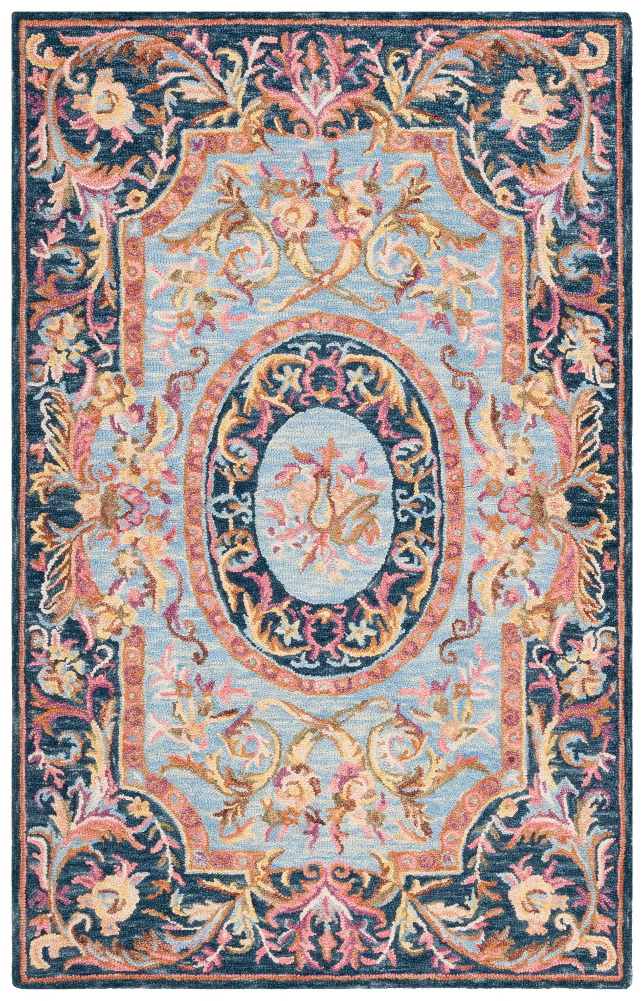 Savonnerie Floral Cartouche Hand-Tufted Wool Rug