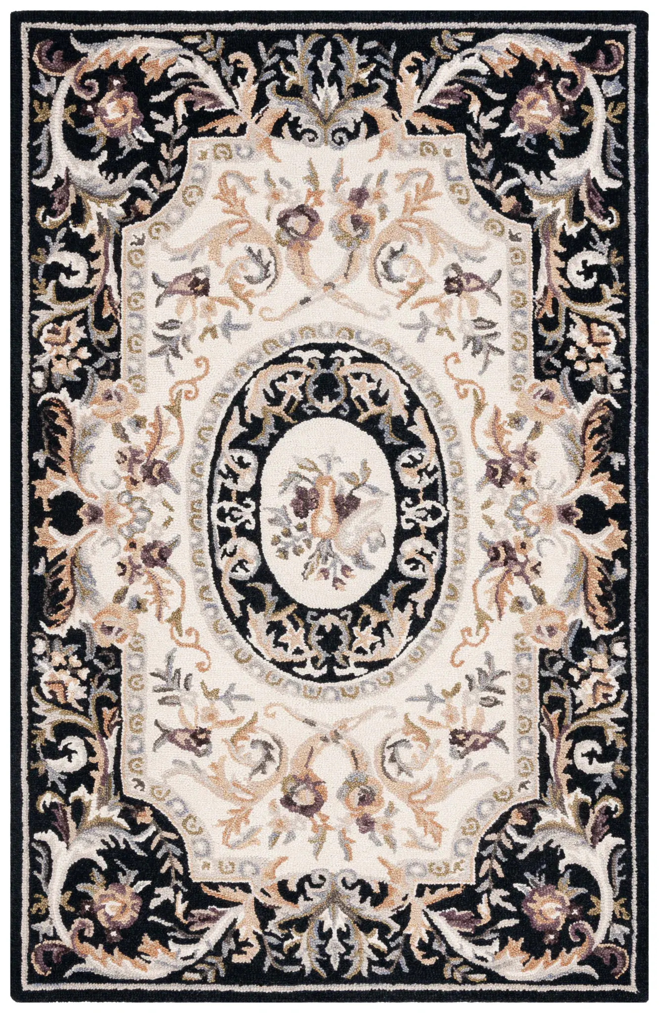 Savonnerie Floral Cartouche Hand-Tufted Wool Rug