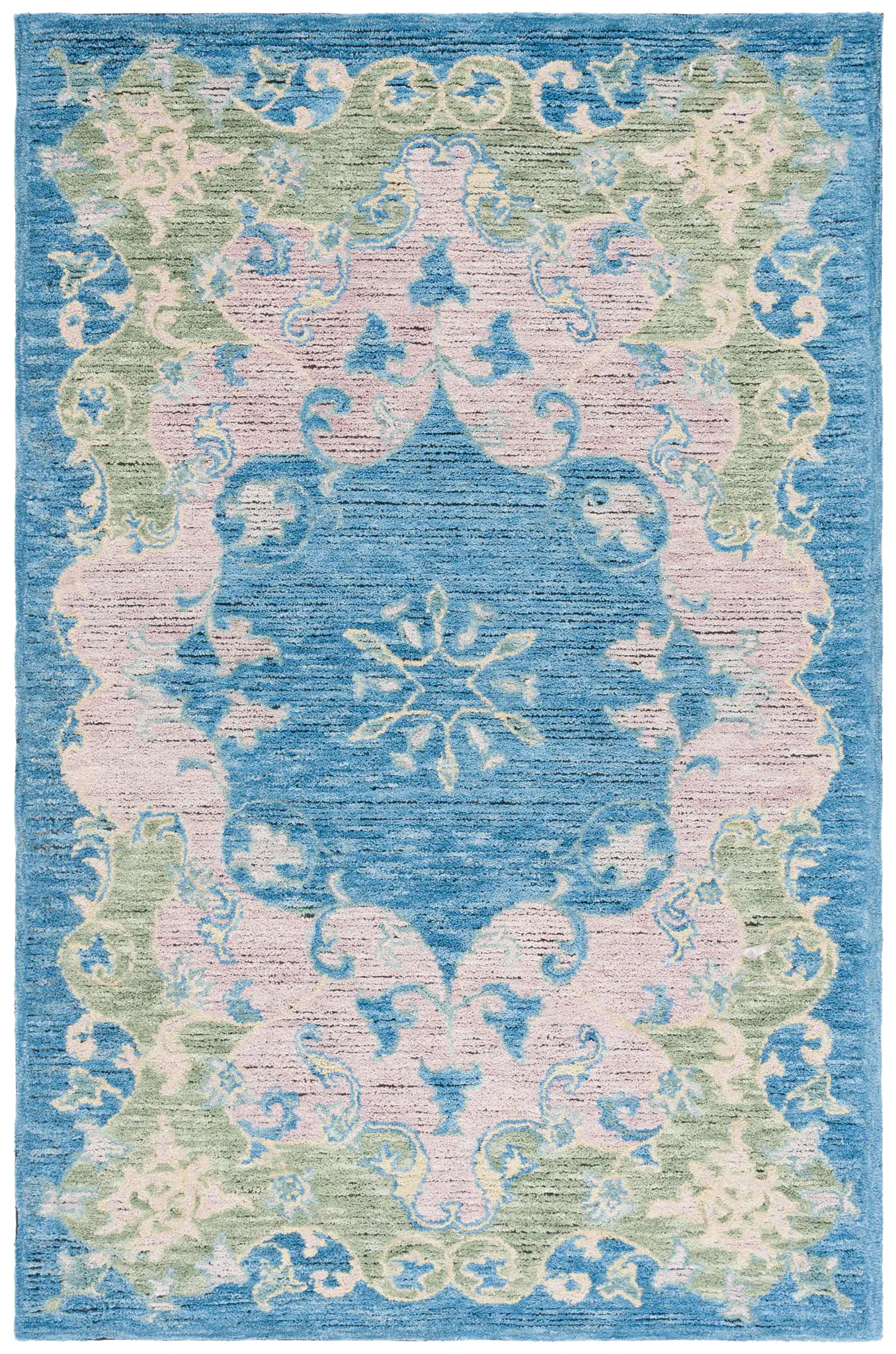 Savonnerie Scroll Cartouche Medallion Hand-Tufted Wool Rug