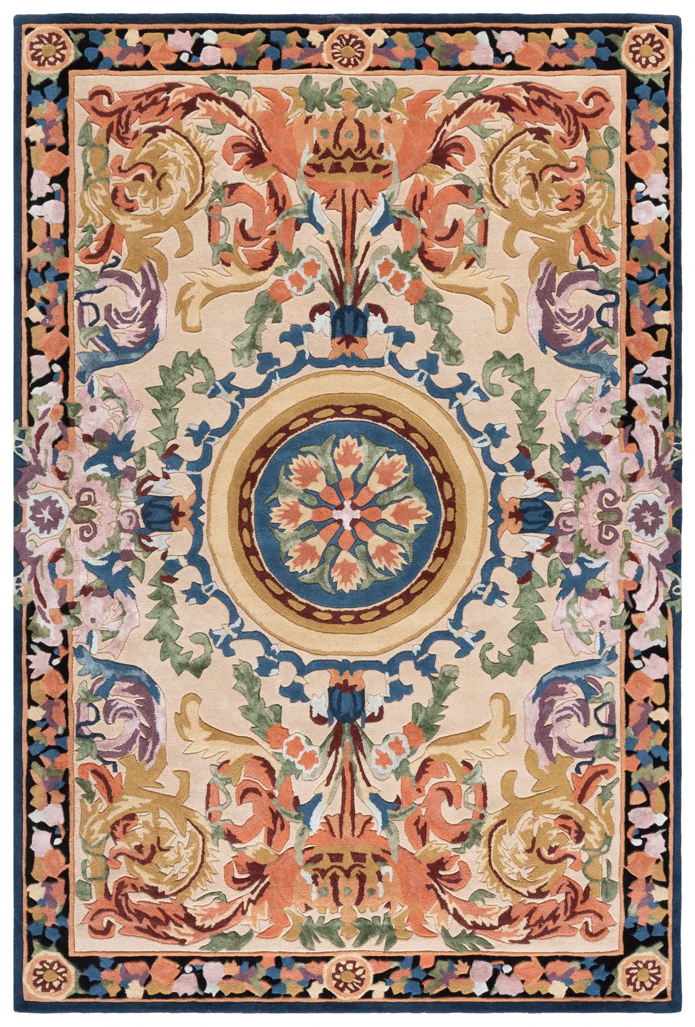 Savonnerie Scroll Medallion Hand-Tufted Rug