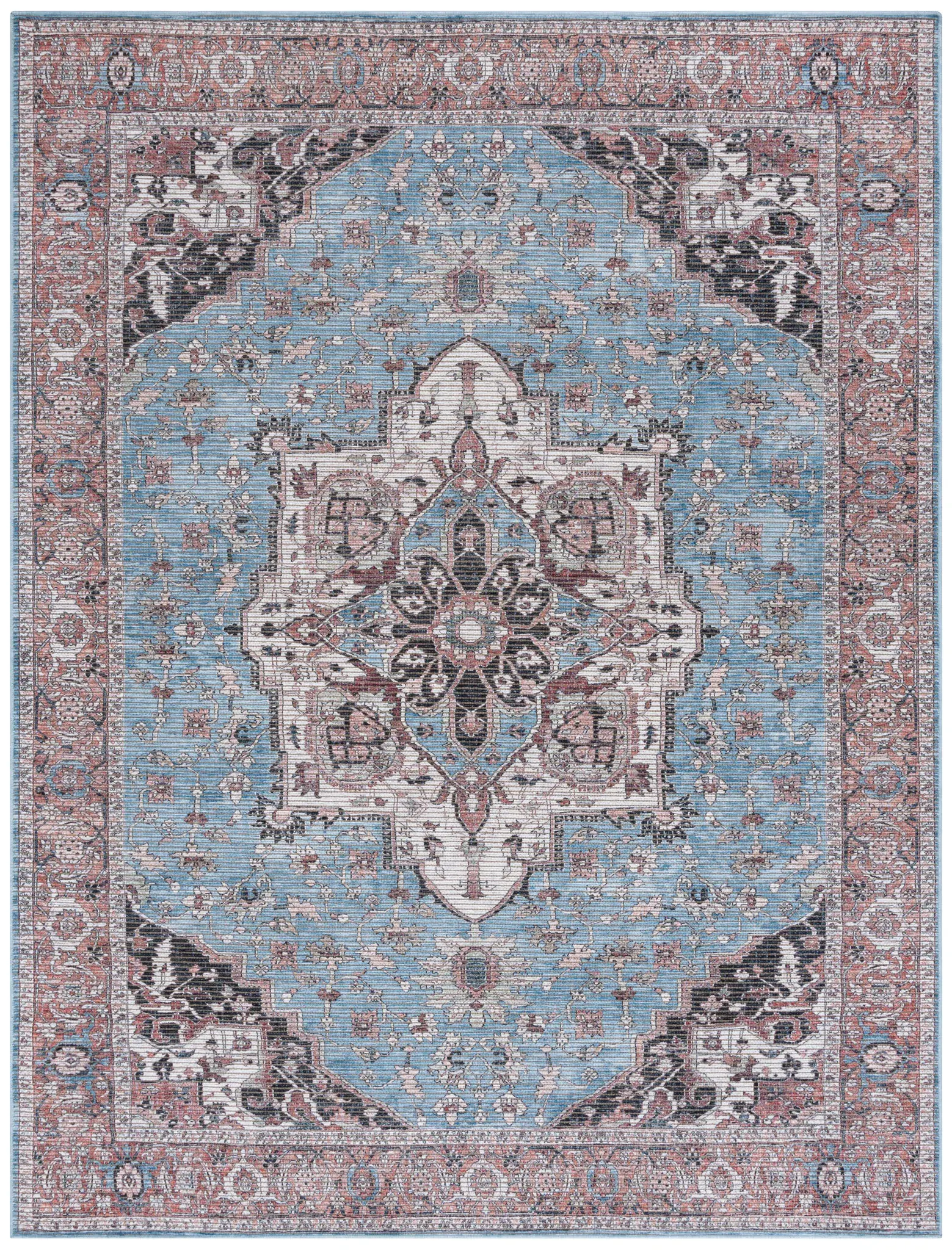 Serapi Framed Medallion Washable Rug
