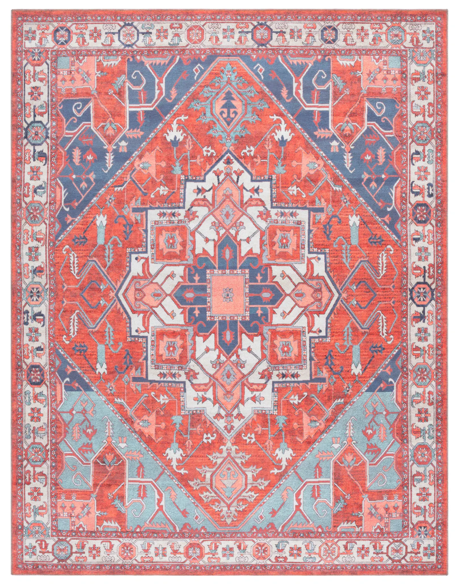 Serapi Geometric Medallion Washable Rug