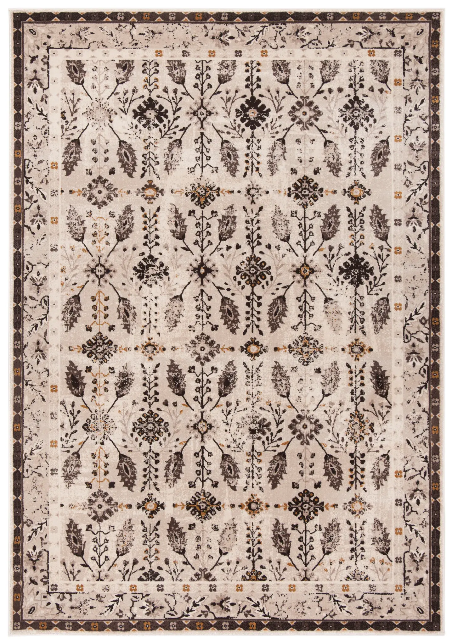 Serenity Botanical Grid Bordered Rug
