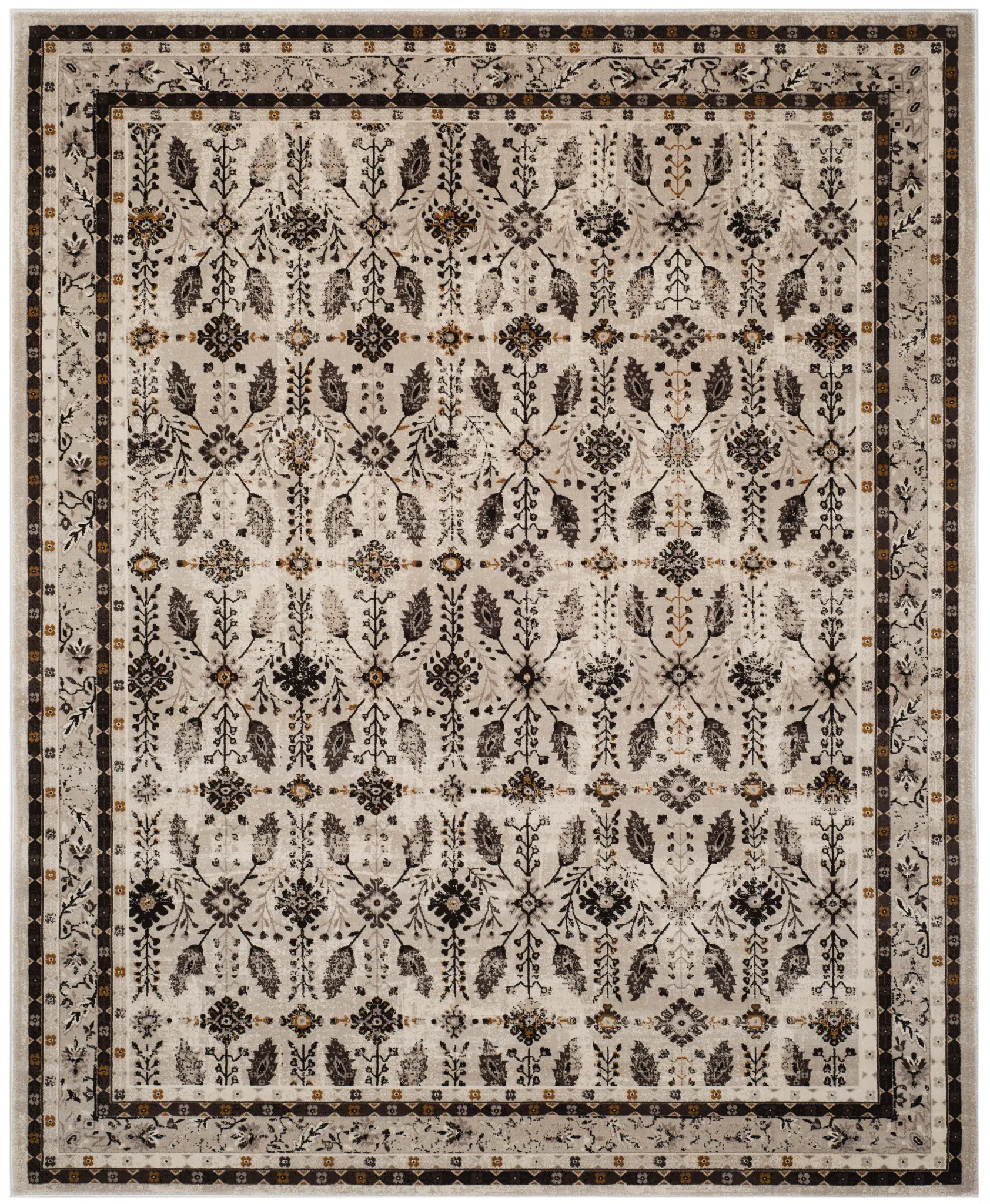 Serenity Botanical Grid Bordered Rug