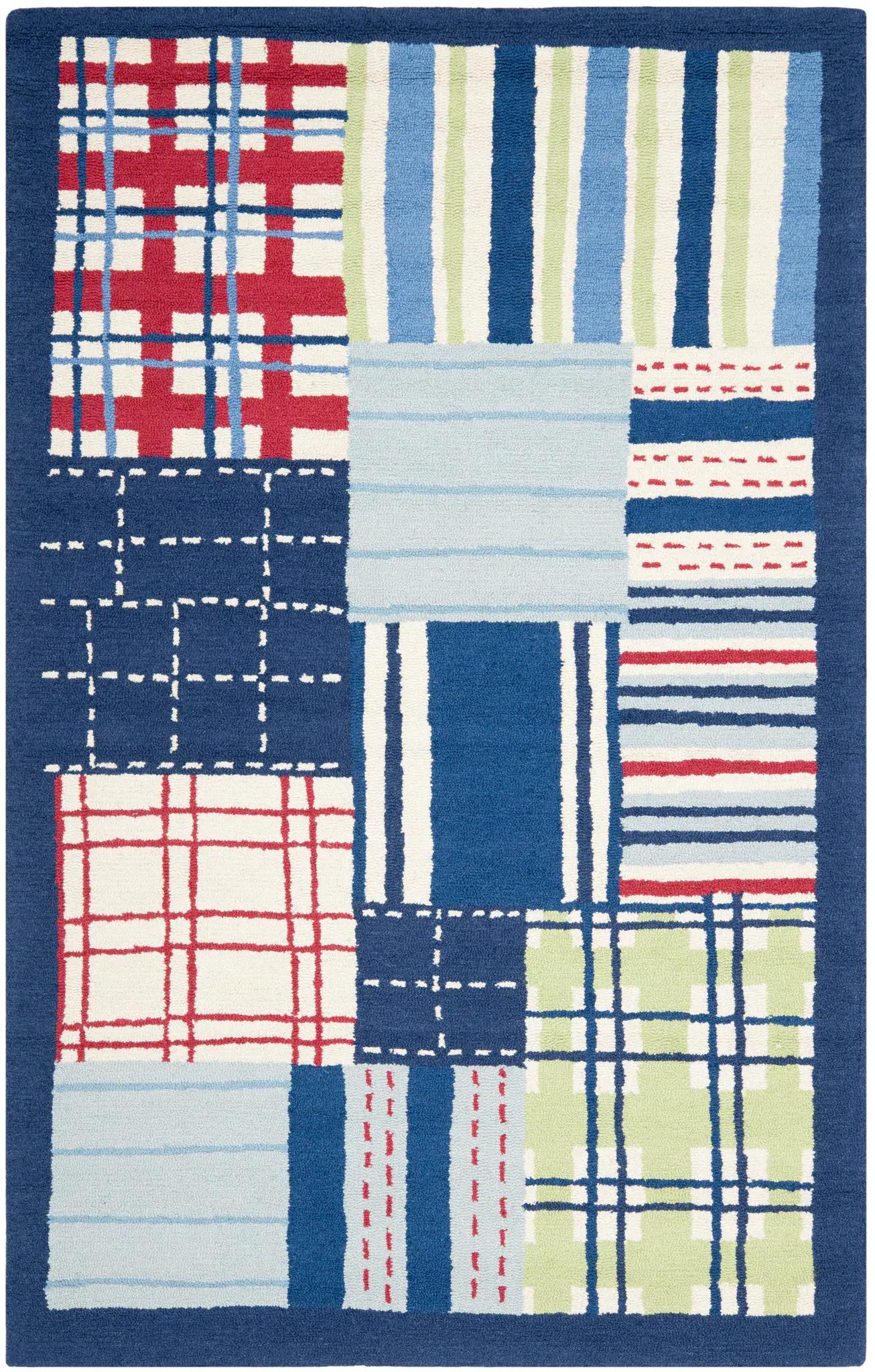 Safavieh Kids Plaid And Stripe Patchwork Hand-Tufted Wool Rug