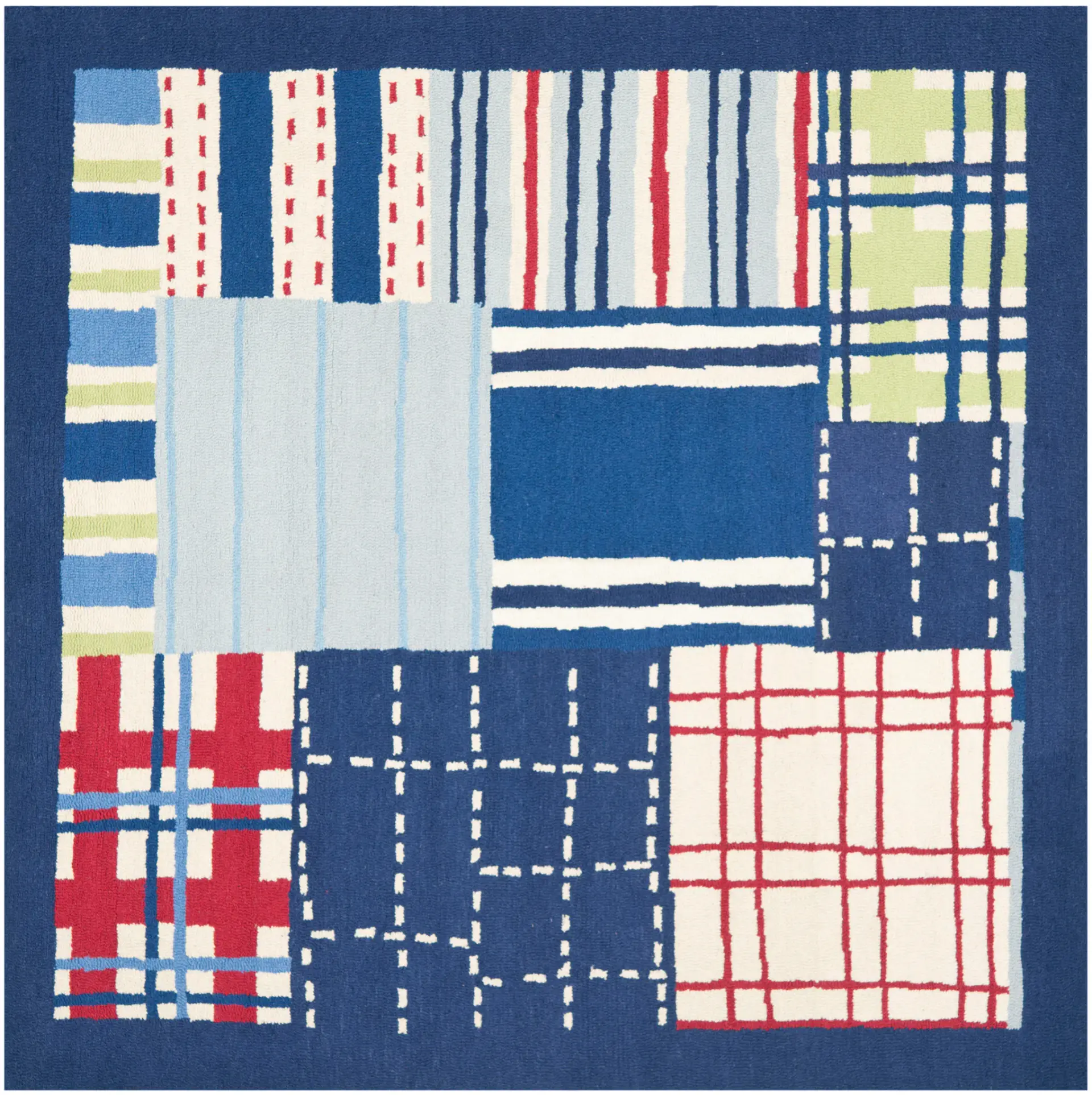 Safavieh Kids Plaid And Stripe Patchwork Hand-Tufted Wool Rug