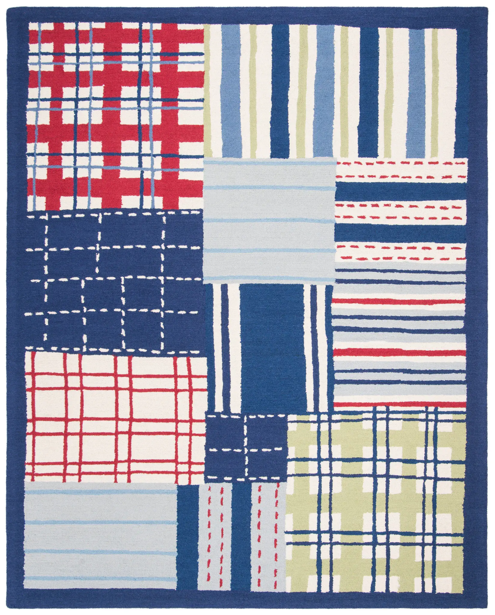 Safavieh Kids Plaid And Stripe Patchwork Hand-Tufted Wool Rug