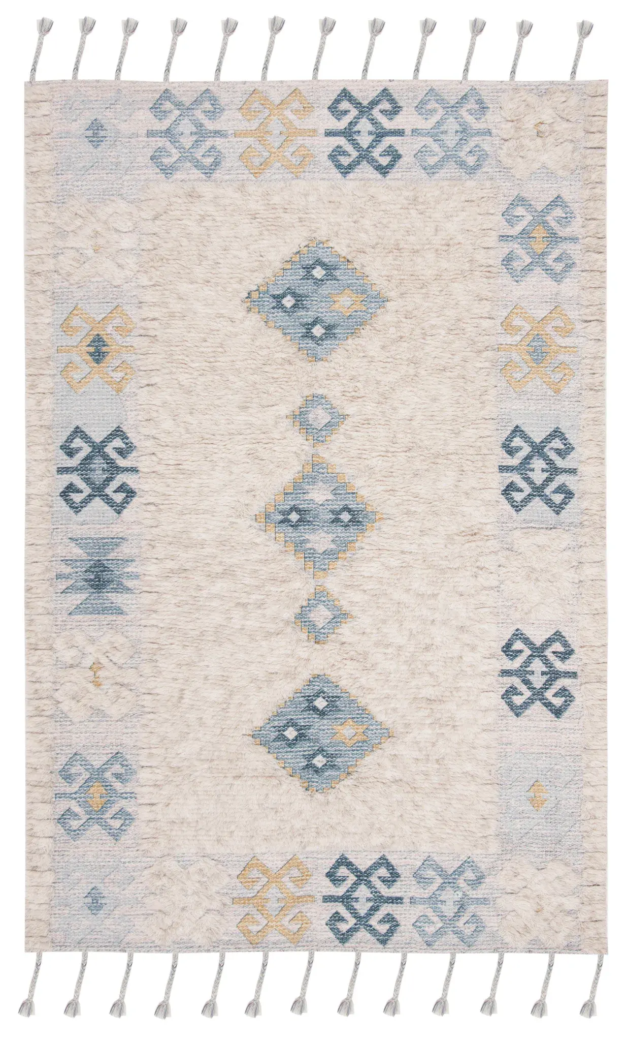 Saffron Bordered Diamond Hand-Loomed Wool Rug