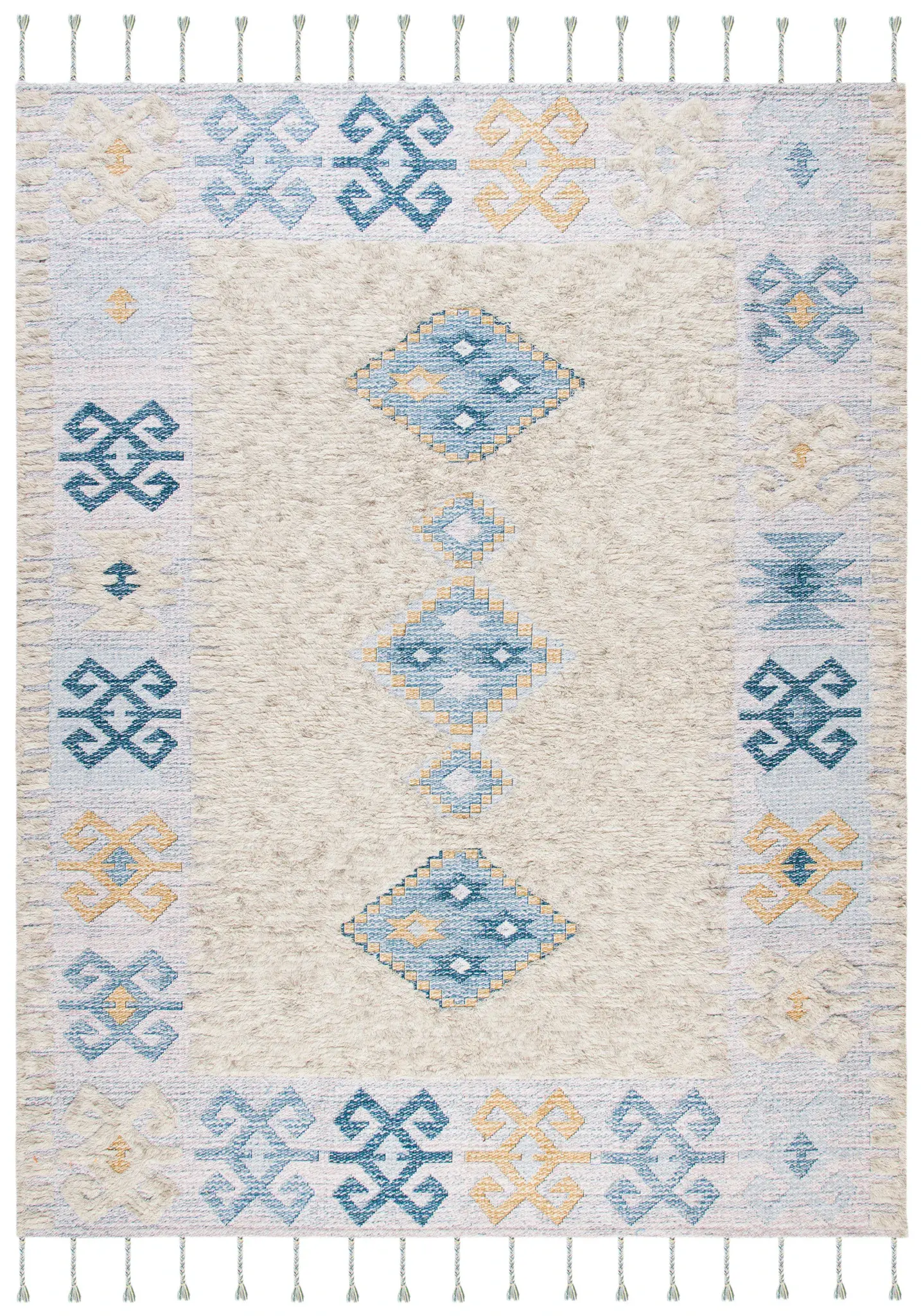 Saffron Bordered Diamond Hand-Loomed Wool Rug