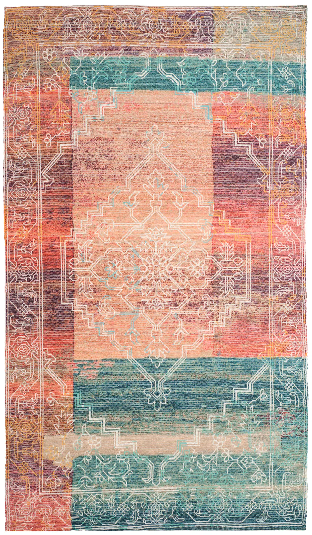 Saffron Color-Block Medallion Hand-Loomed Rug