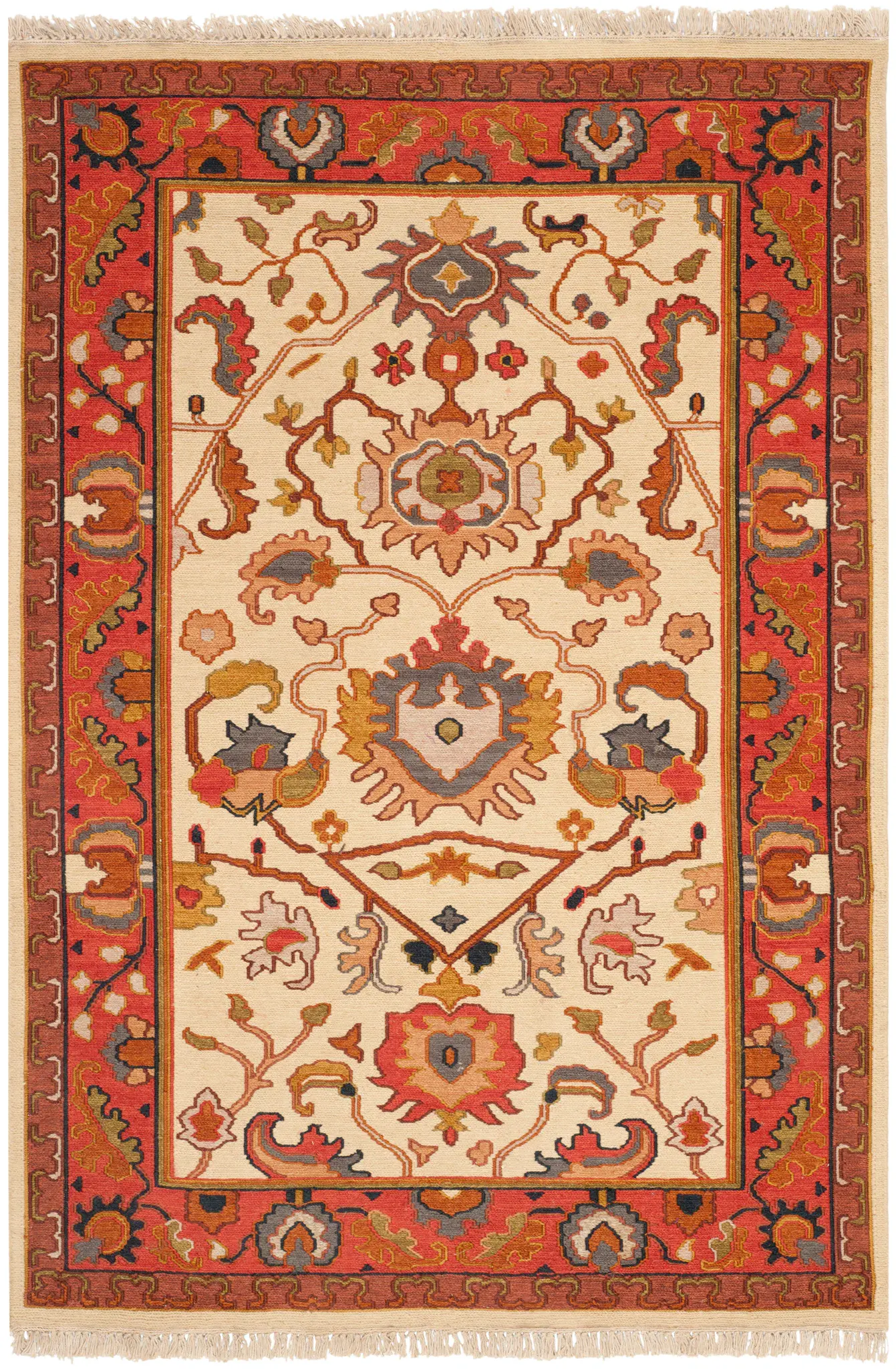 Sumak Tribal Floral Bordered Wool Rug