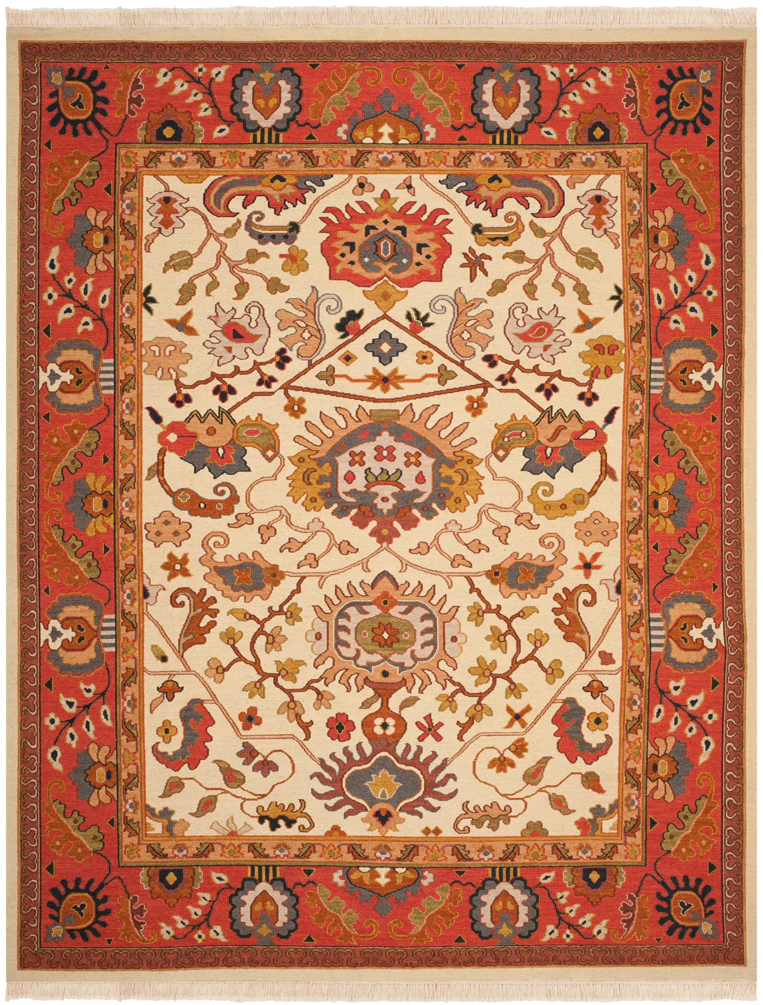 Sumak Tribal Floral Bordered Wool Rug