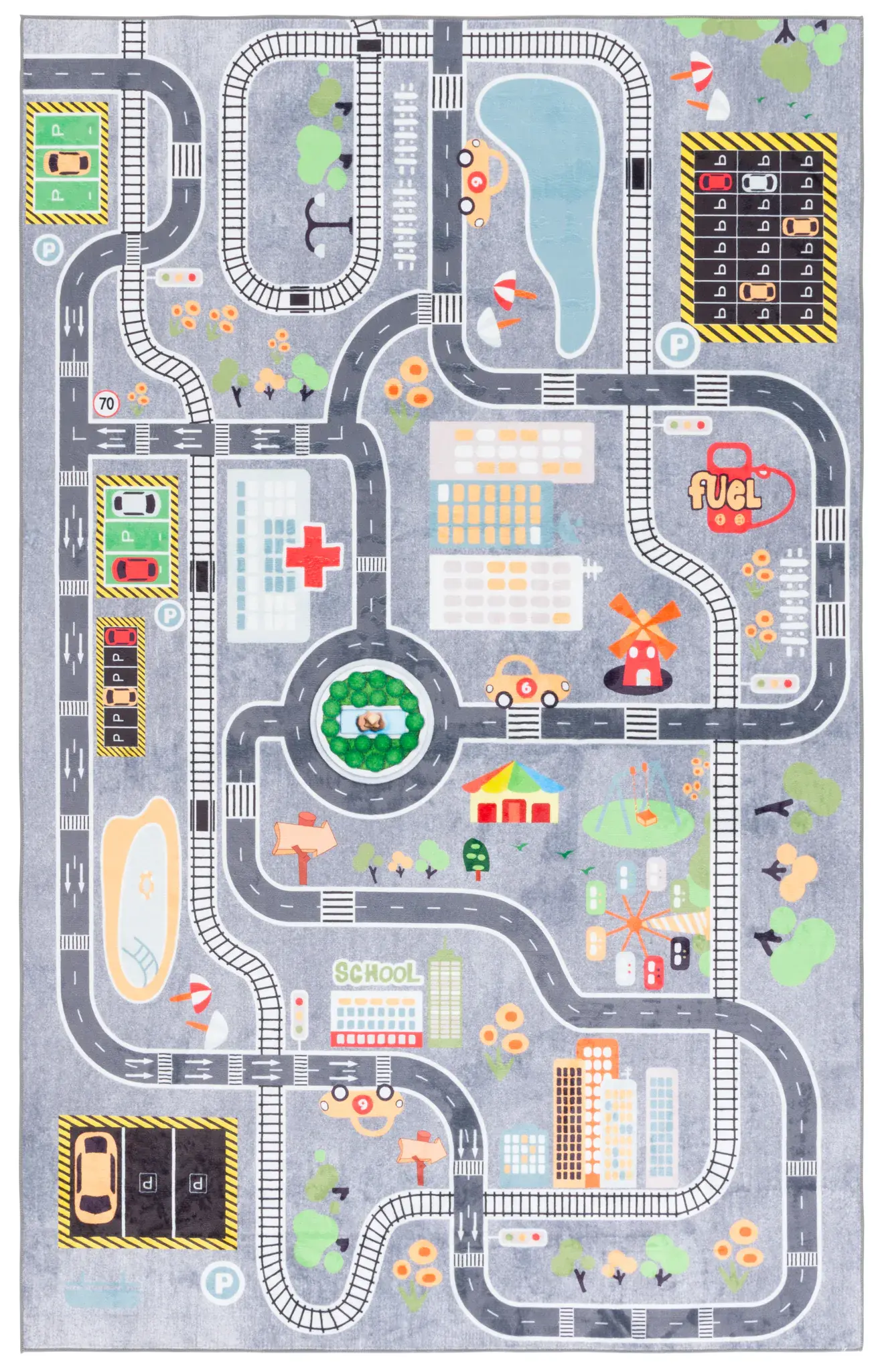 Santa Monica Kids City Traffic Map Washable Rug