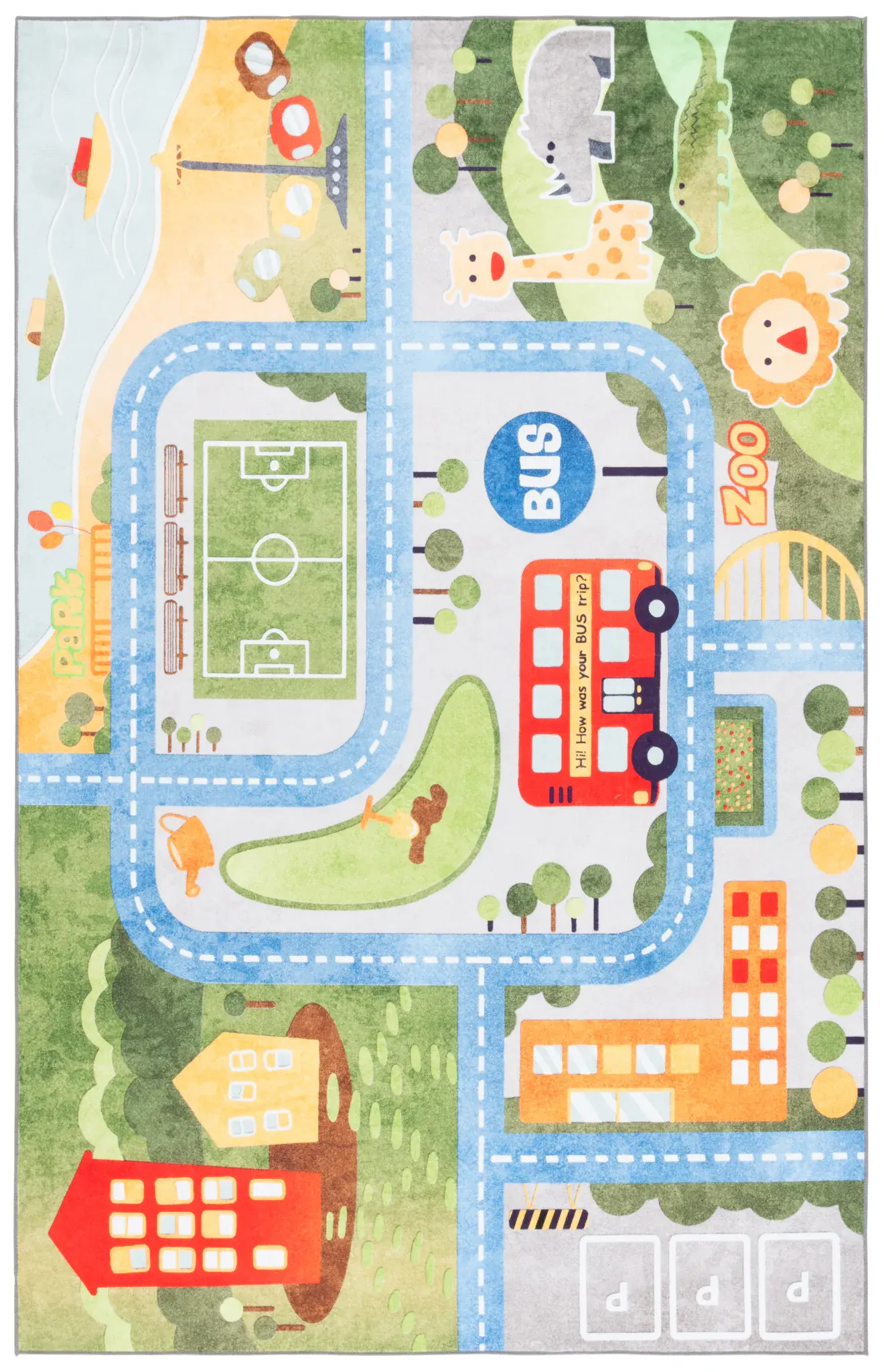 Santa Monica Kids Zoo Map Washable Rug