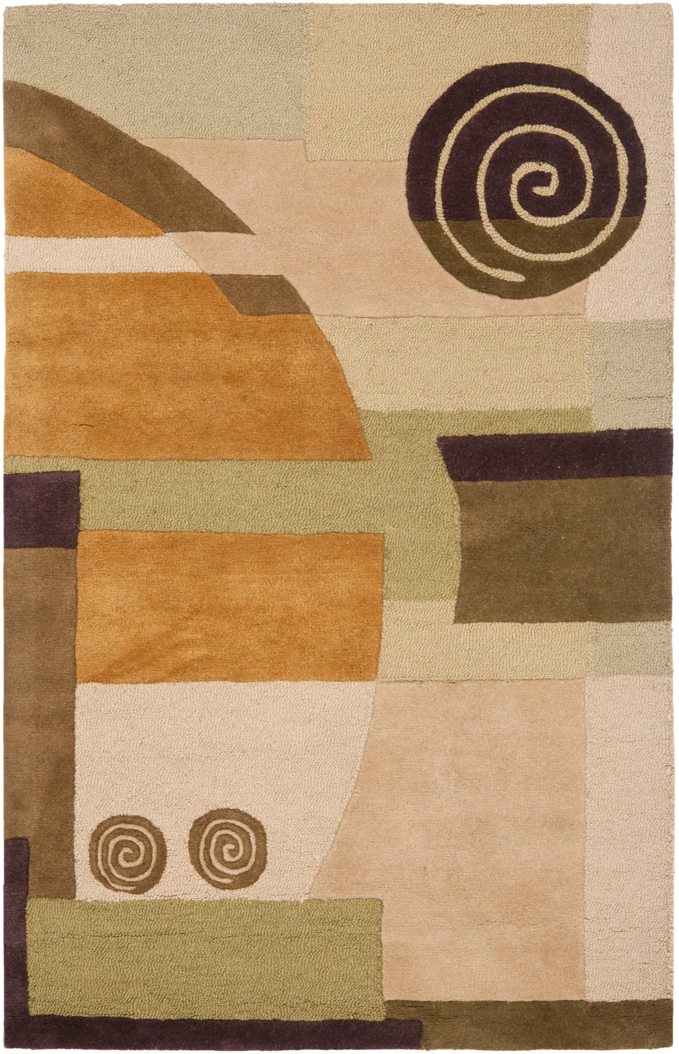 Soho Abstract Blocks And Swirls Round Wool Rug