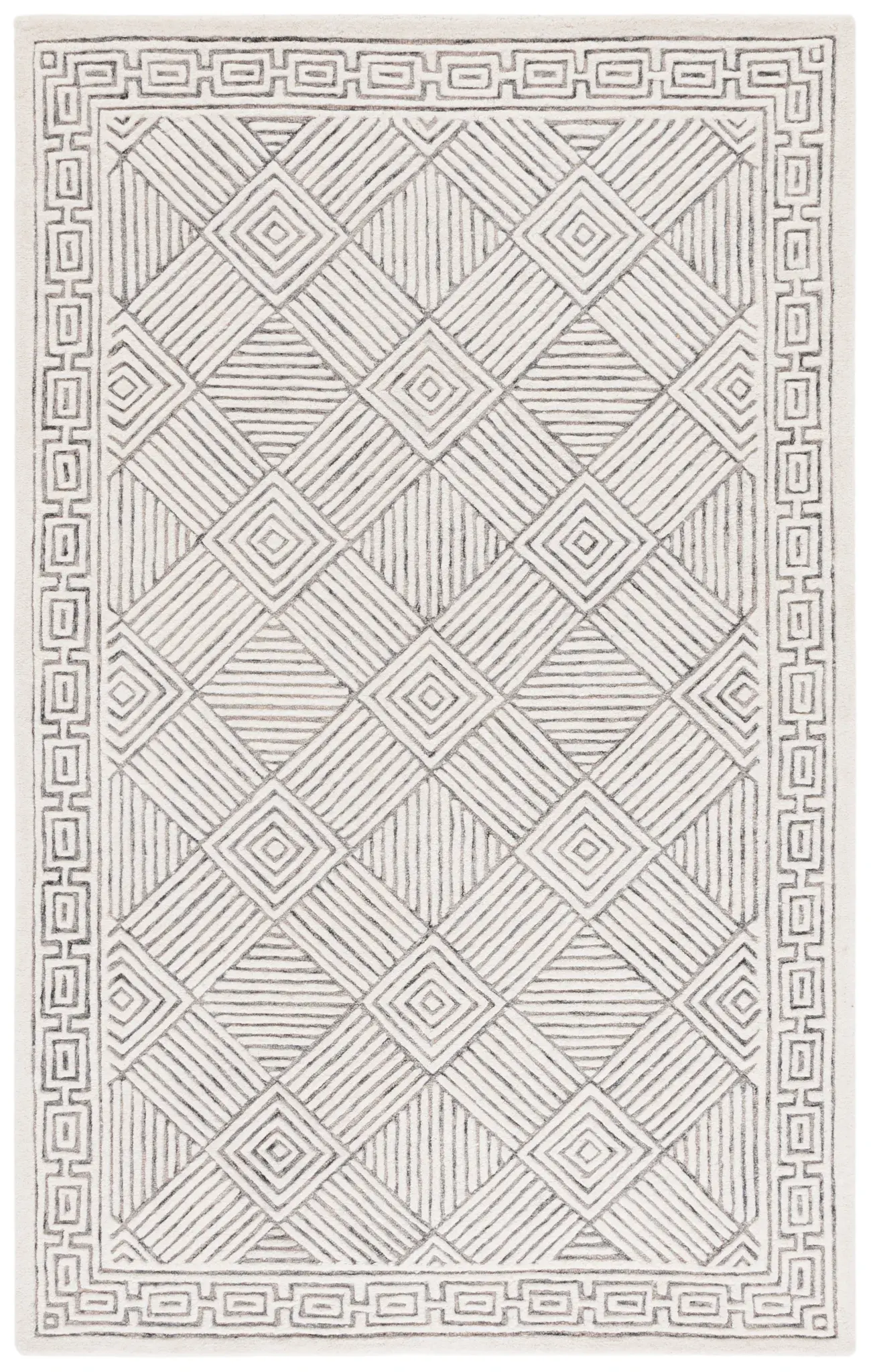 Soho Geometric Border Hand-Tufted Wool Rug