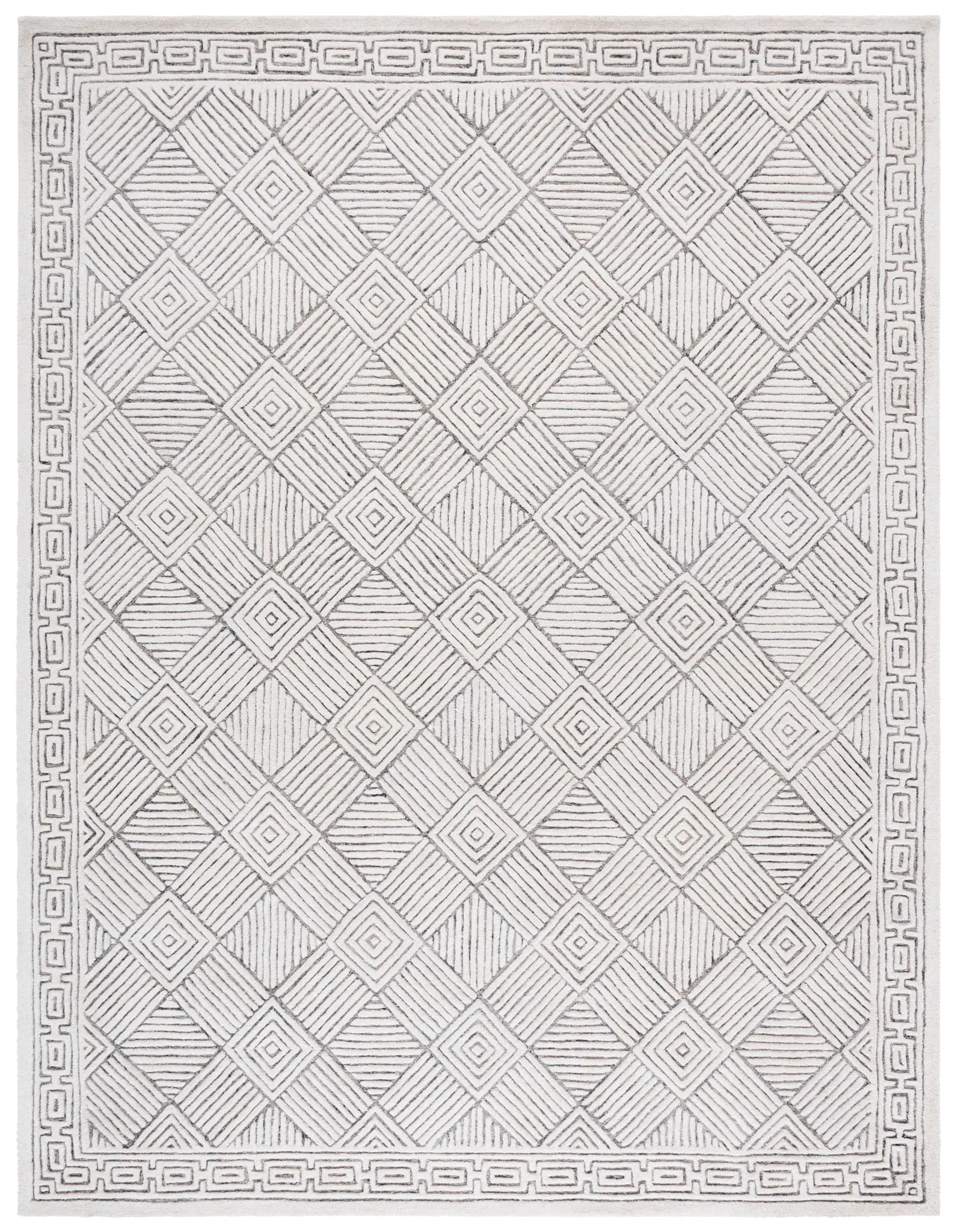 Soho Geometric Border Hand-Tufted Wool Rug