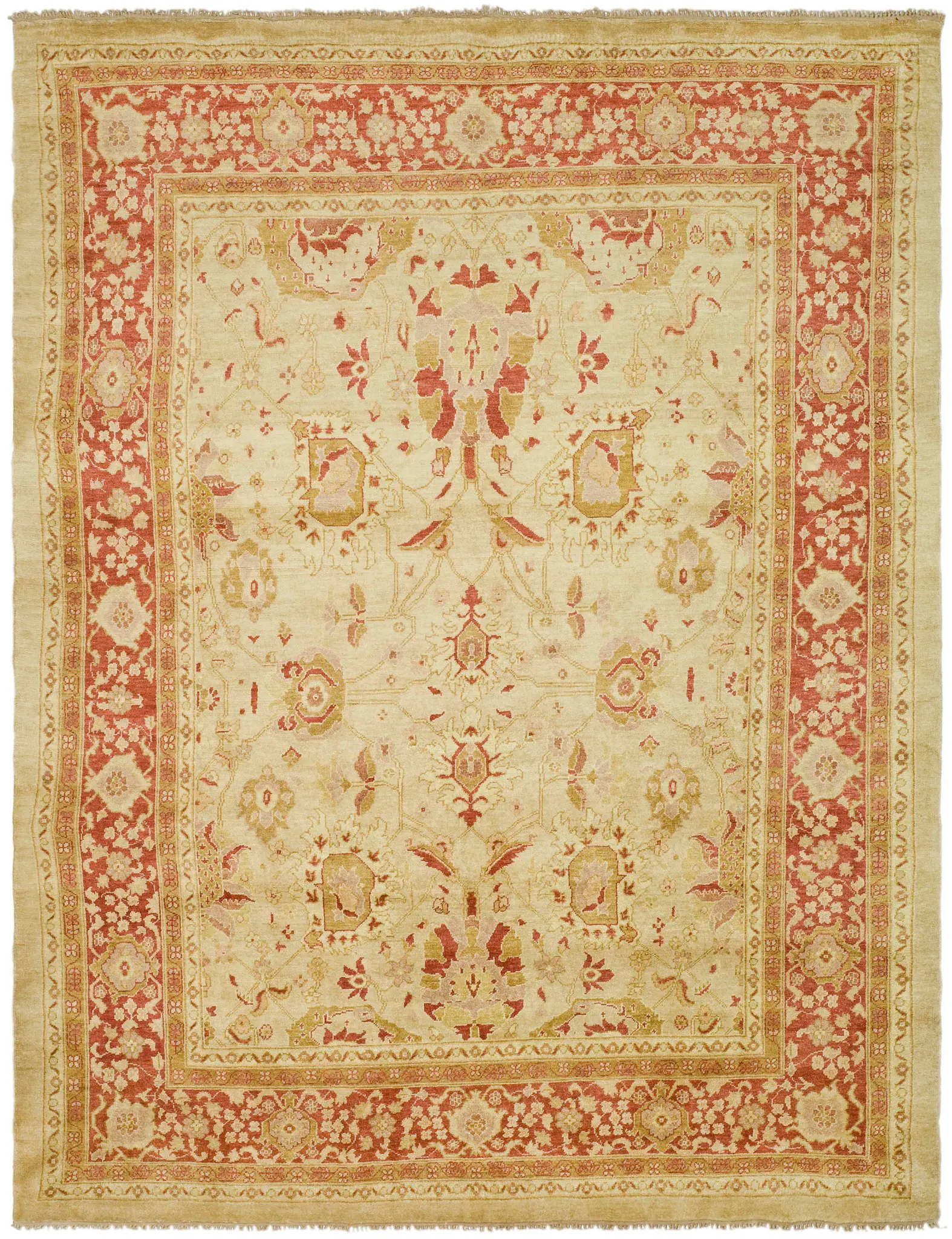 Samarkand Open Field Floral Bordered Hand-Knotted Wool Rug