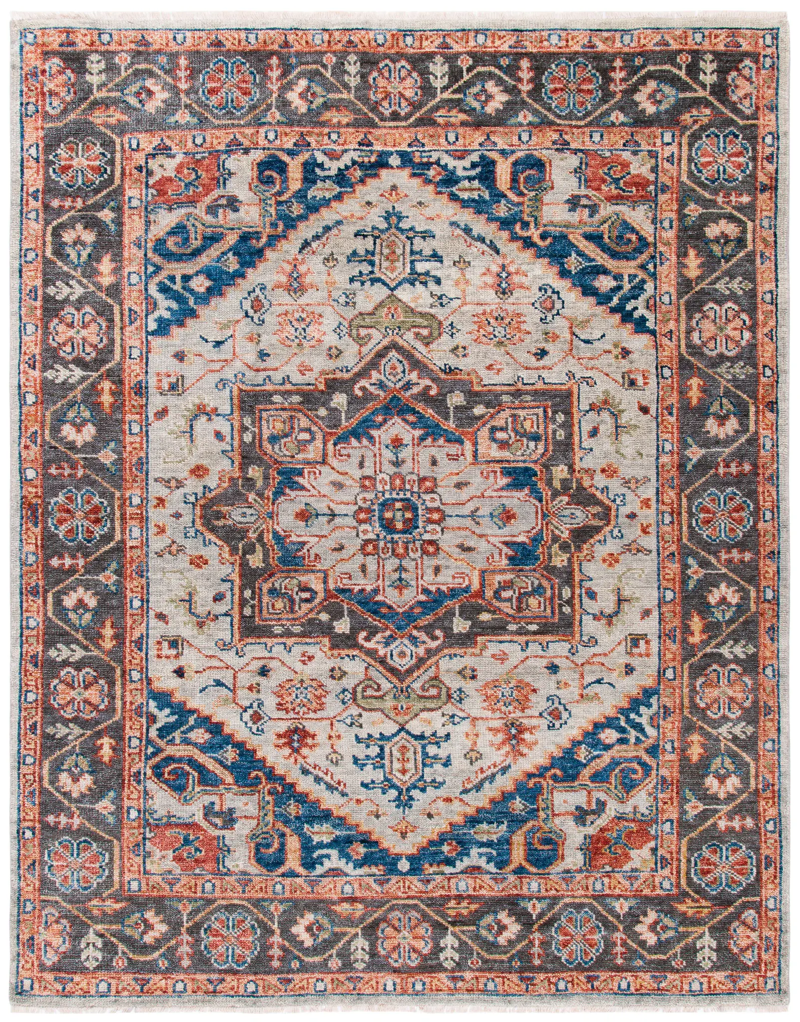 Samarkand Medallion Bordered Hand-Knotted Wool Rug