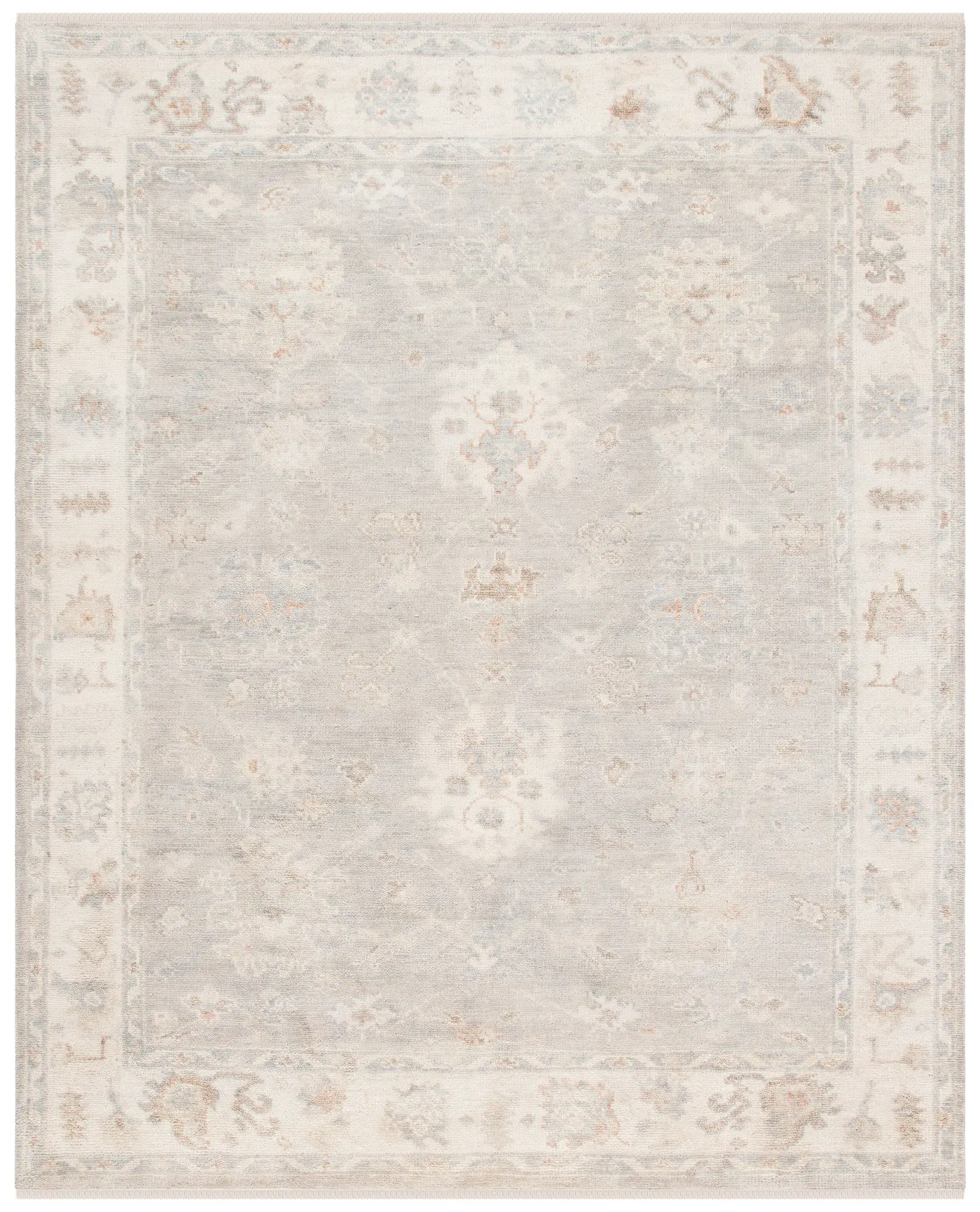 Samarkand Scattered Floral Bordered Hand-Knotted Wool Rug