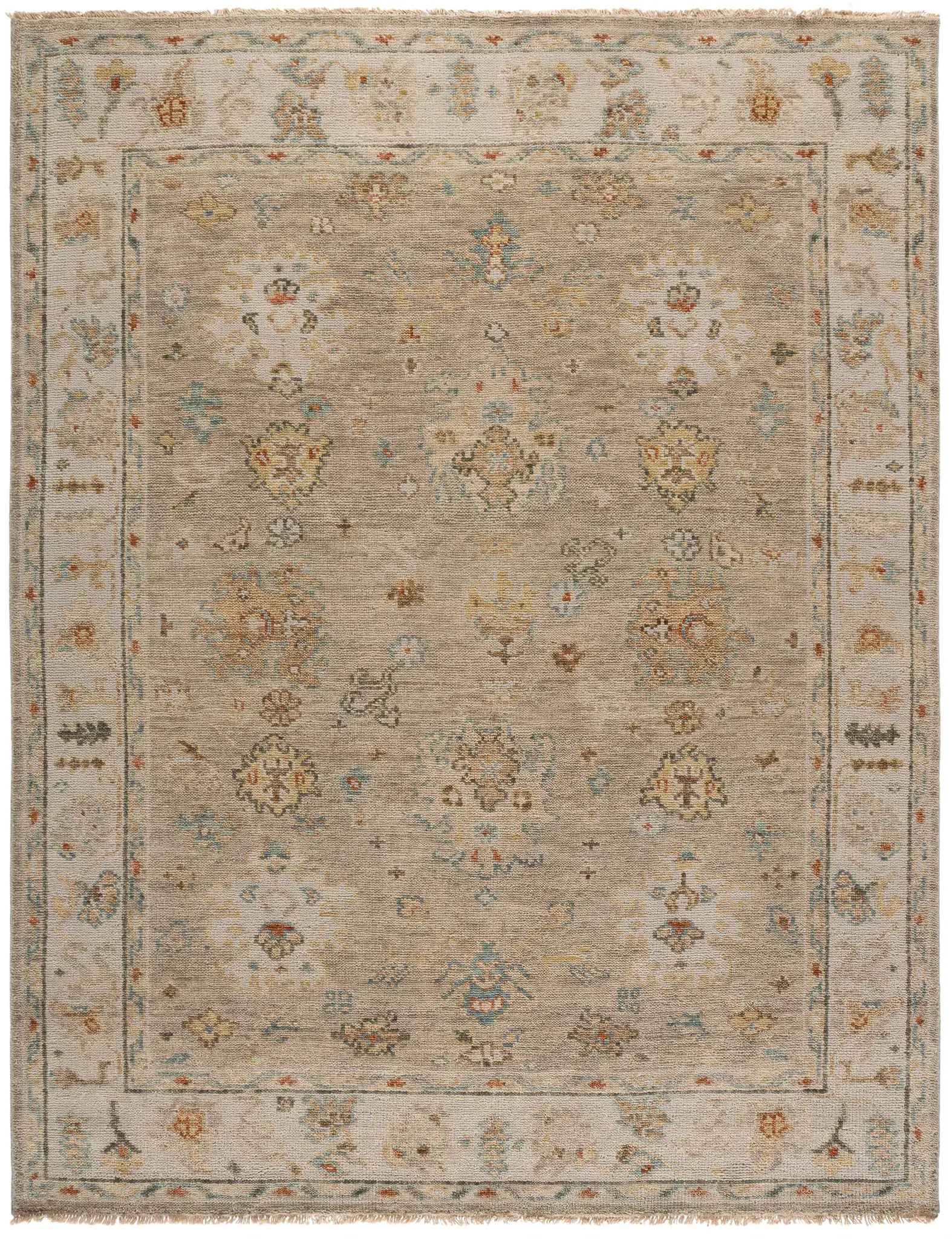 Samarkand Scattered Floral Bordered Hand-Knotted Wool Rug