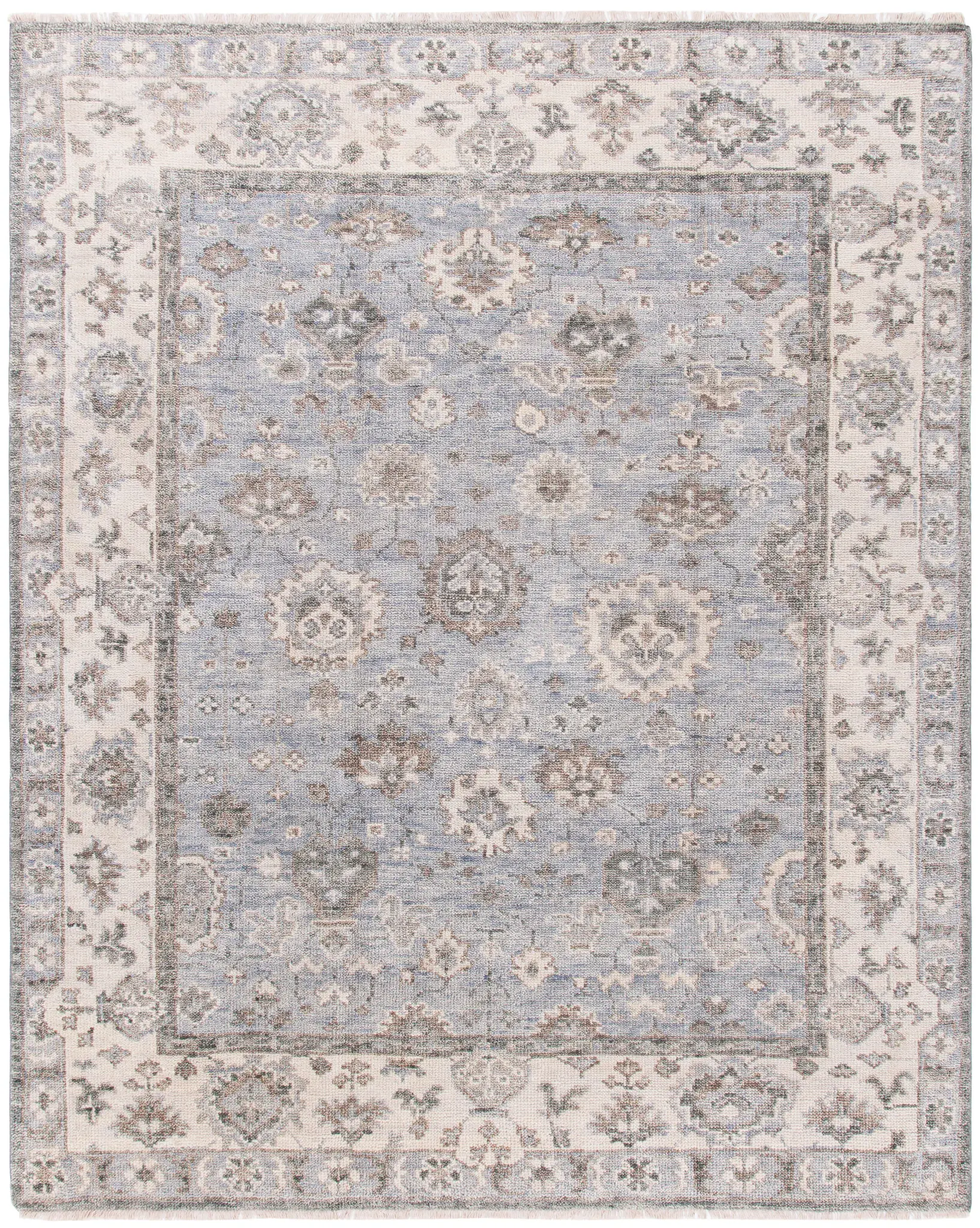 Samarkand Bordered Floral Hand-Knotted Wool Rug
