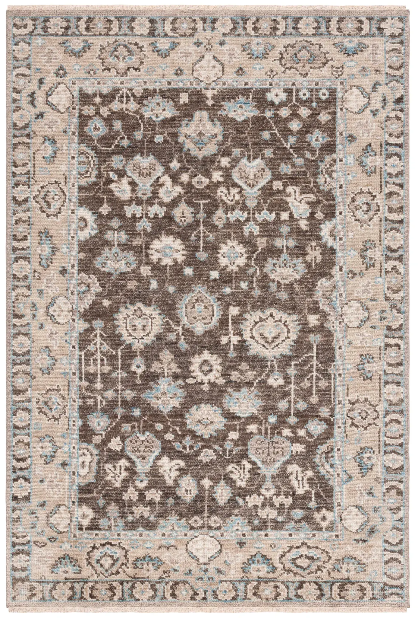 Samarkand Bordered Floral Hand-Knotted Wool Rug