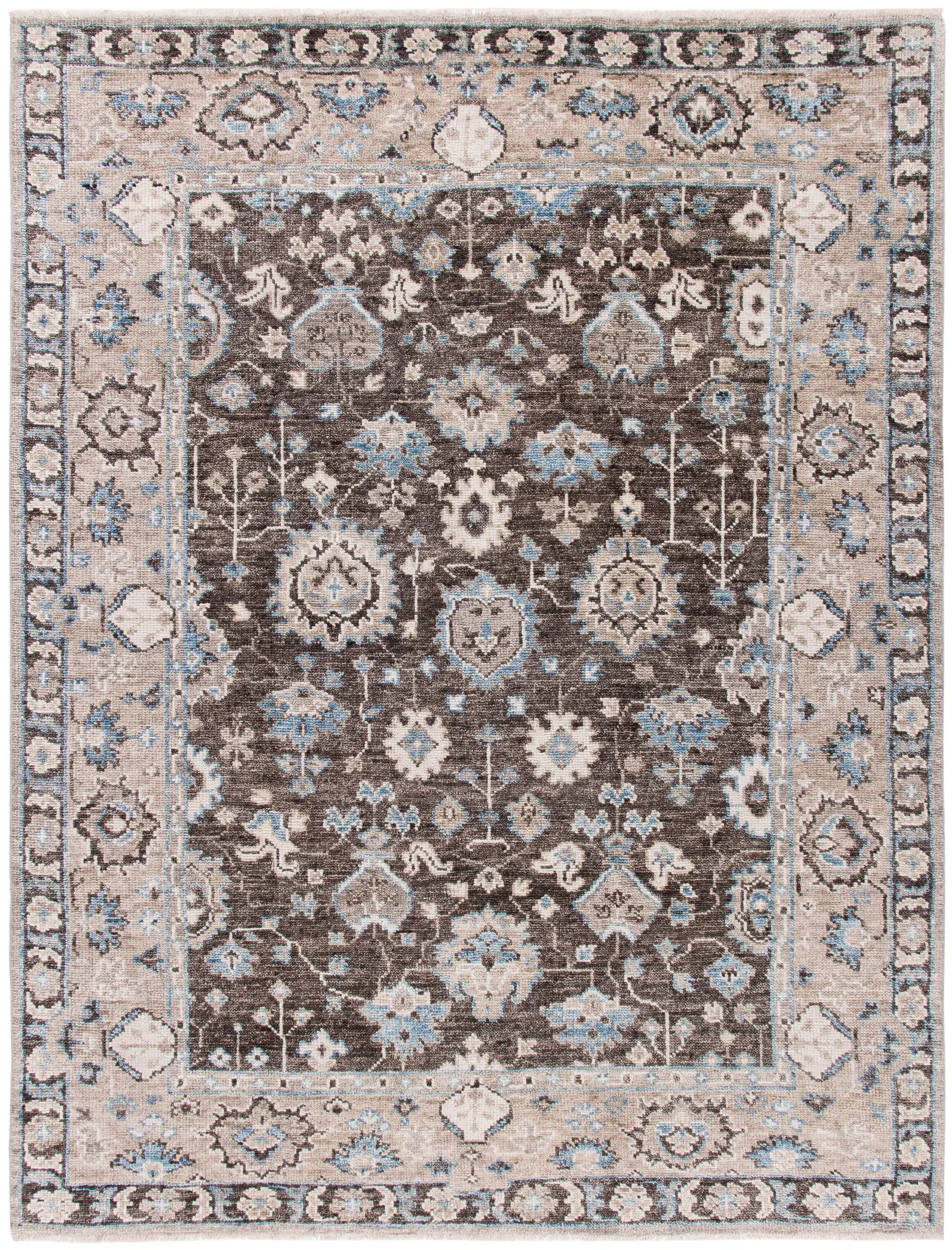 Samarkand Bordered Floral Hand-Knotted Wool Rug