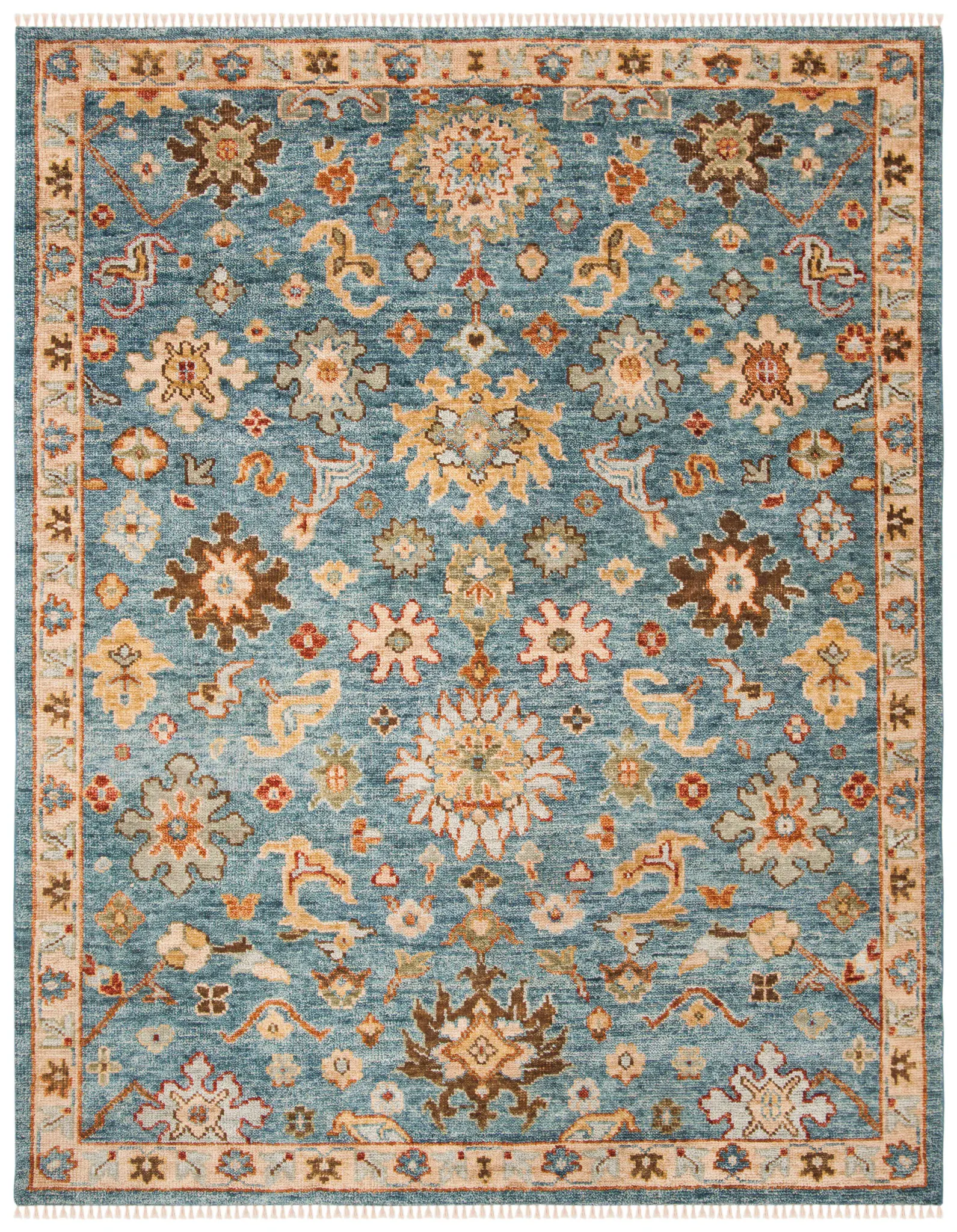 Samarkand Palmette Floral Bordered Hand-Knotted Wool Rug