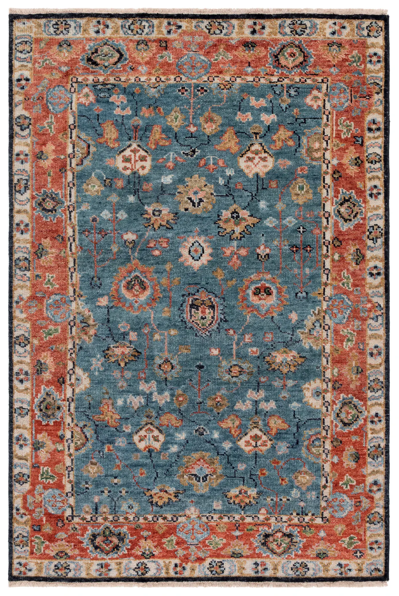 Samarkand Floral Border Hand-Knotted Wool Rug