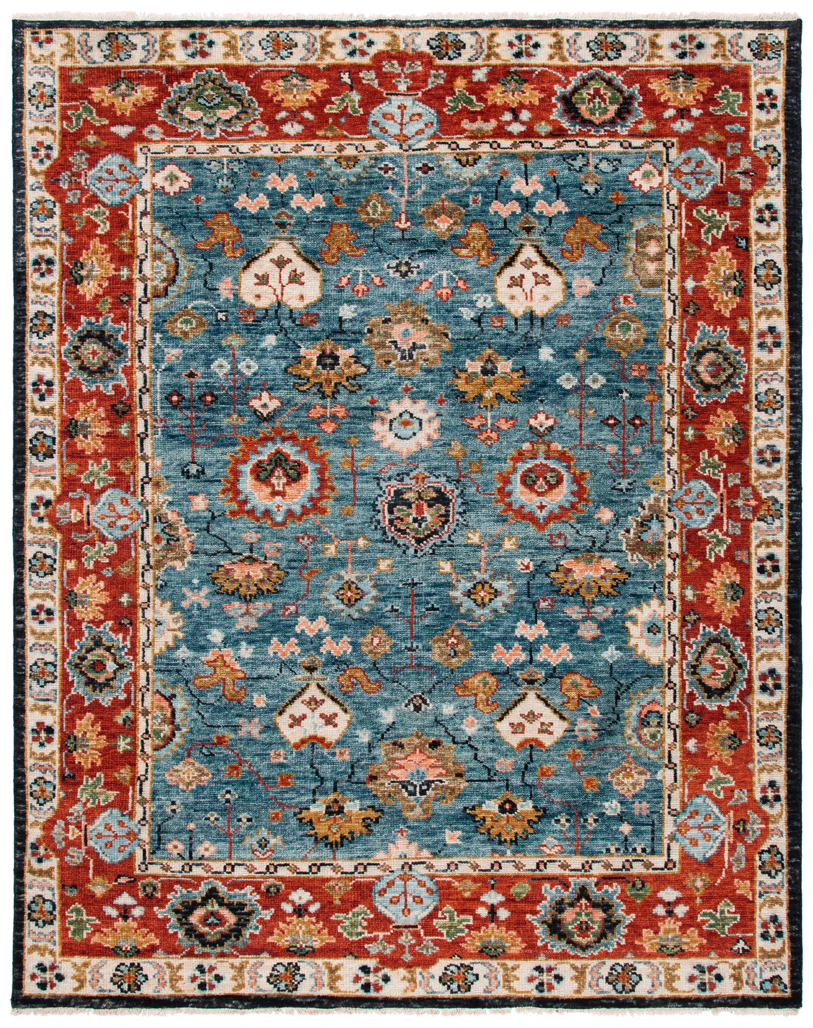 Samarkand Floral Border Hand-Knotted Wool Rug