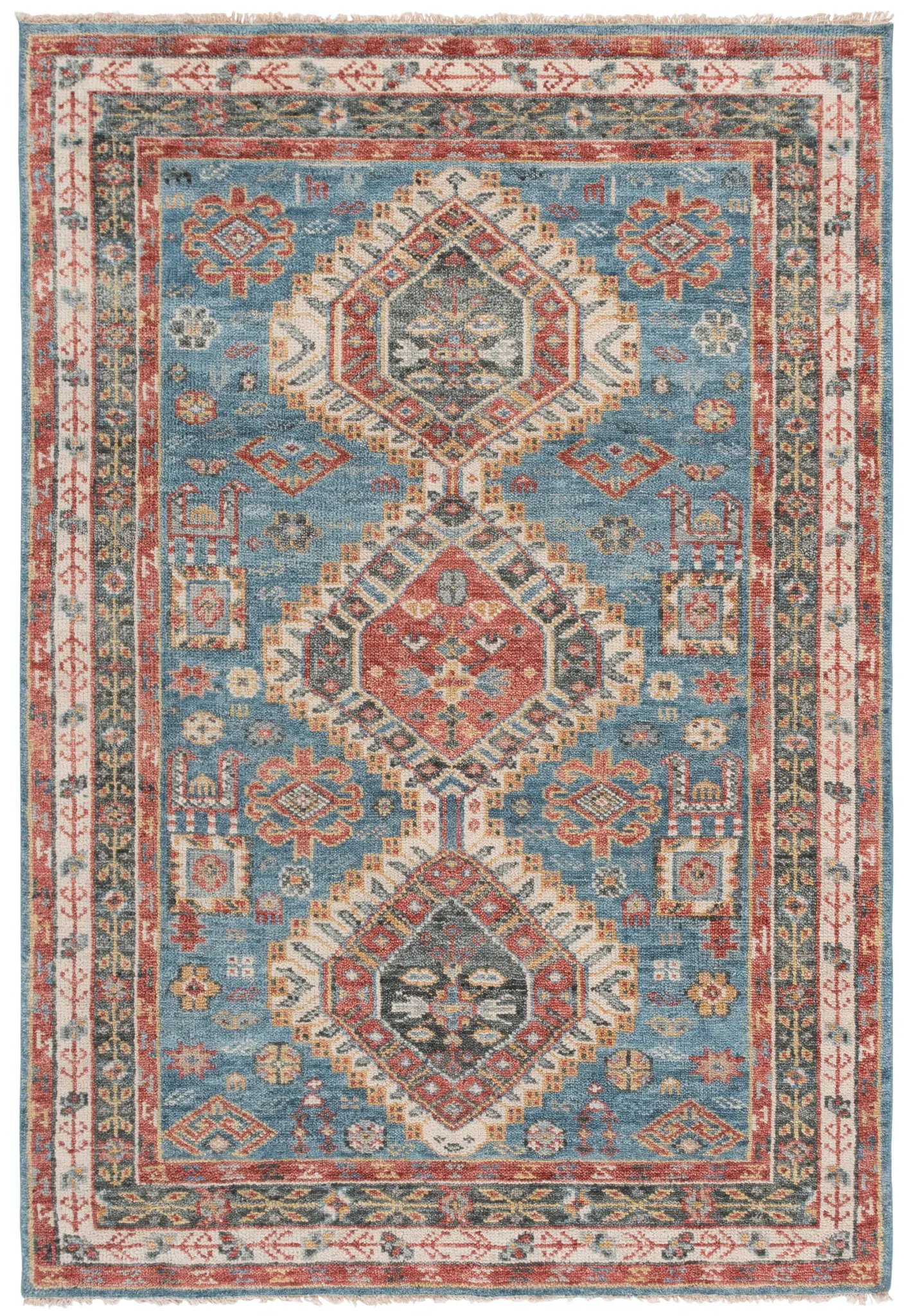 Samarkand Tribal Diamond Medallion Hand-Knotted Wool Rug