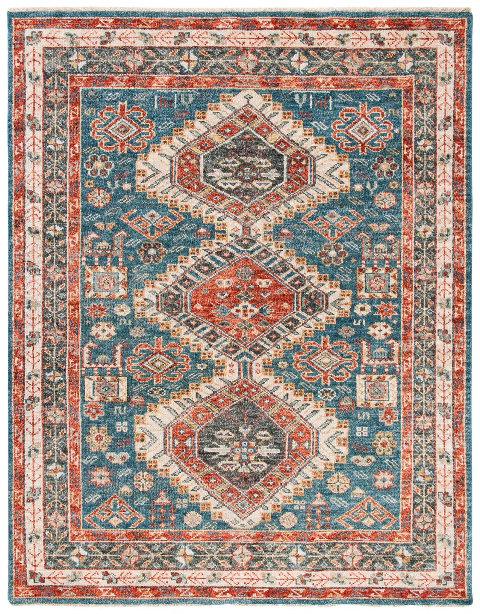 Samarkand Tribal Diamond Medallion Hand-Knotted Wool Rug