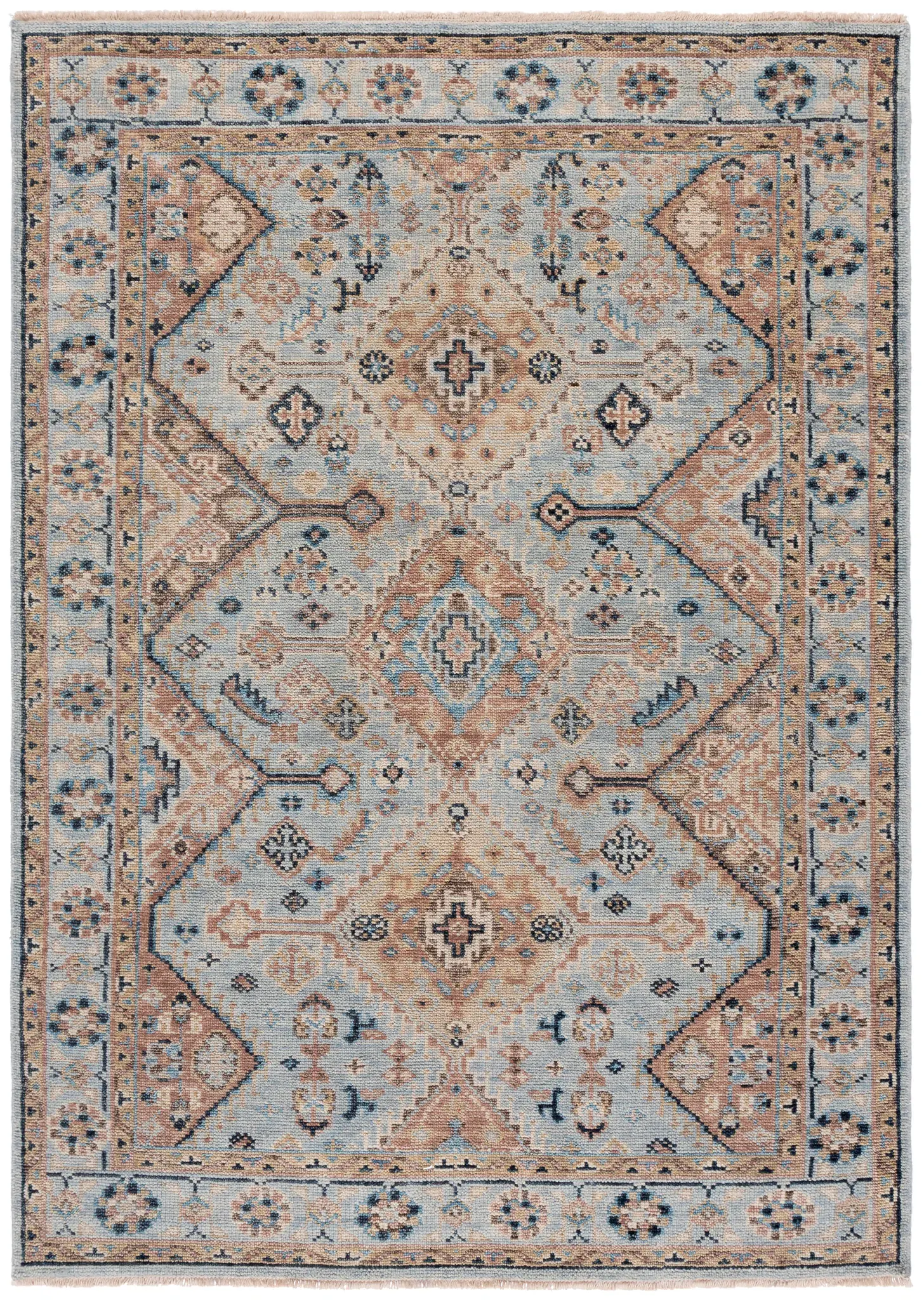 Samarkand Tribal Medallion Bordered Hand-Knotted Wool Rug