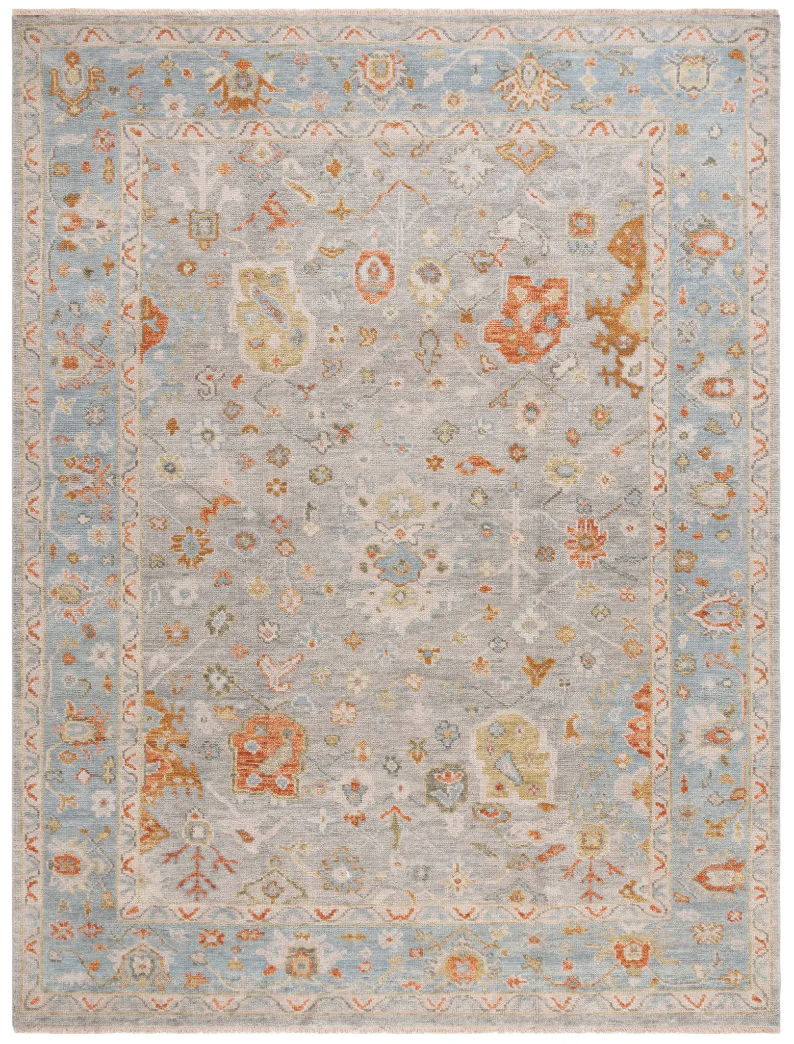 Samarkand Tribal Floral Bordered Hand-Knotted Wool Rug