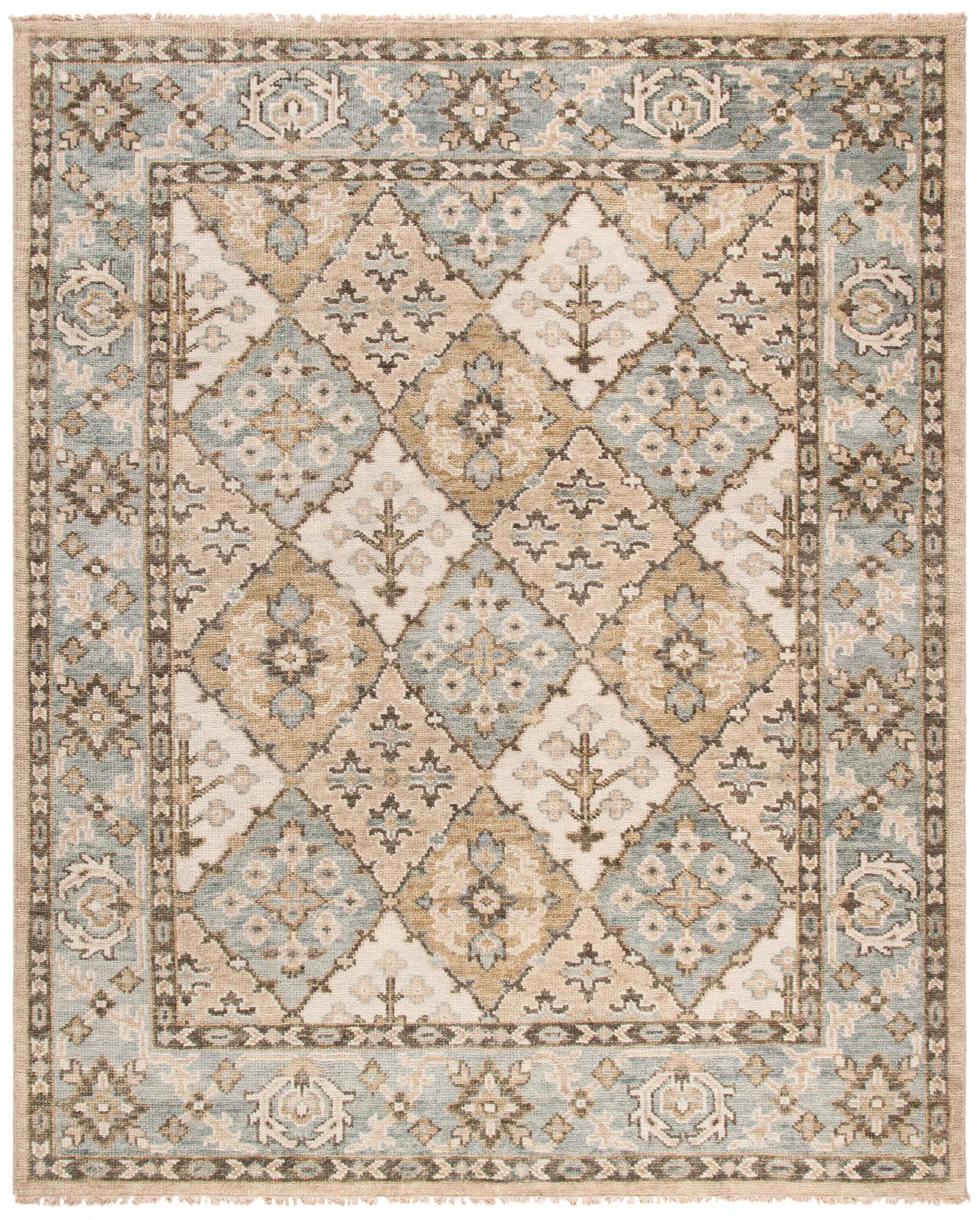 Samarkand Diamond Grid Hand-Knotted Wool Rug