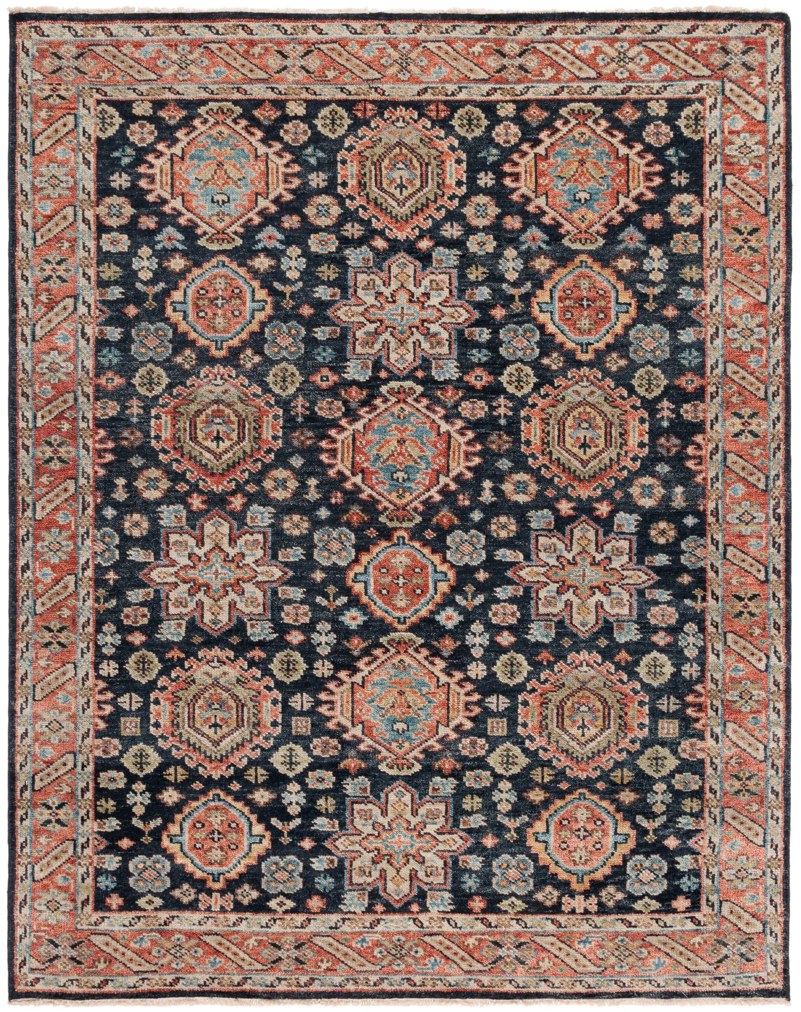 Samarkand Geometric Medallion Hand-Knotted Wool Rug
