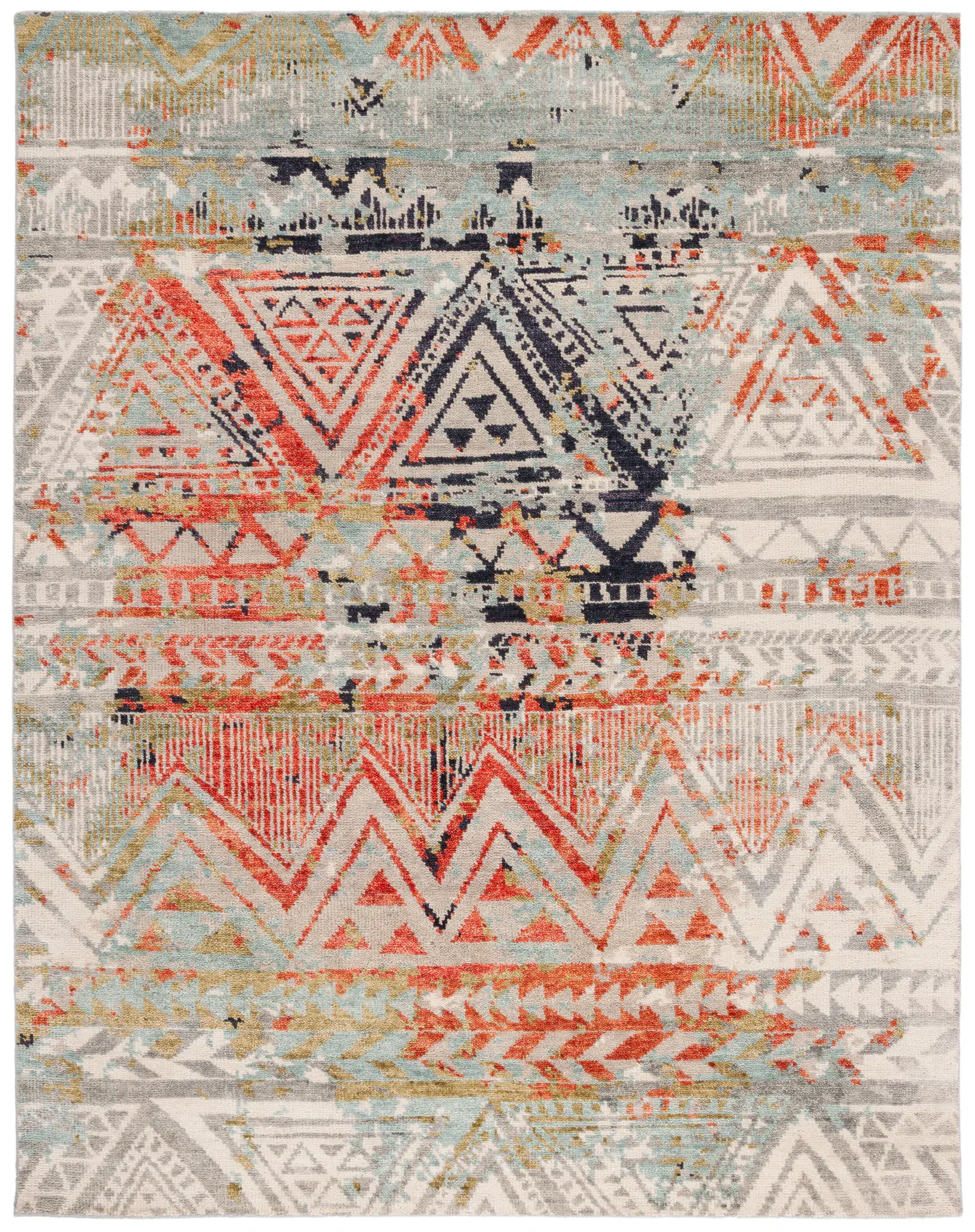 Samarkand Banded Geometric Hand-Knotted Wool Rug