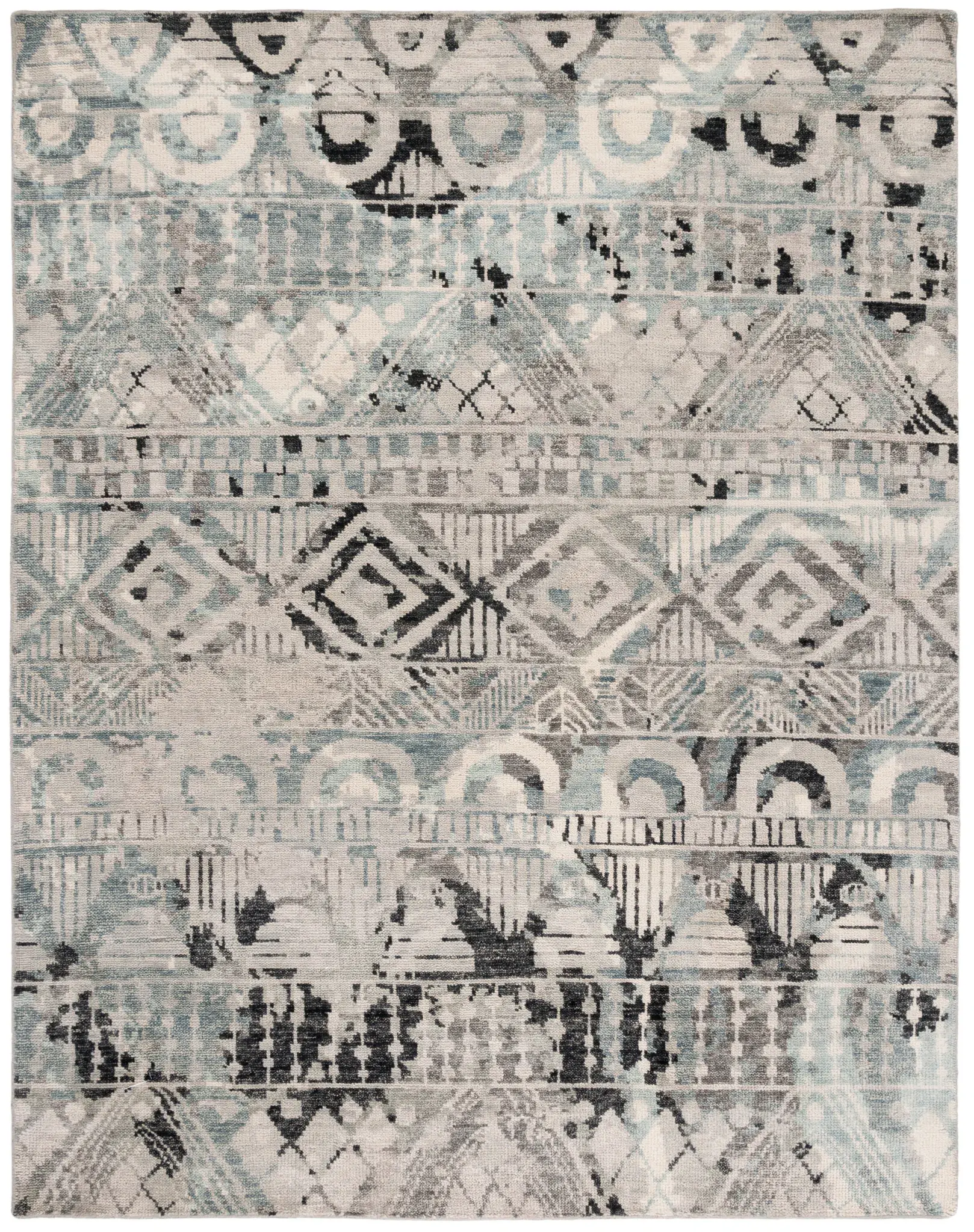 Samarkand Banded Tribal Hand-Knotted Wool Rug