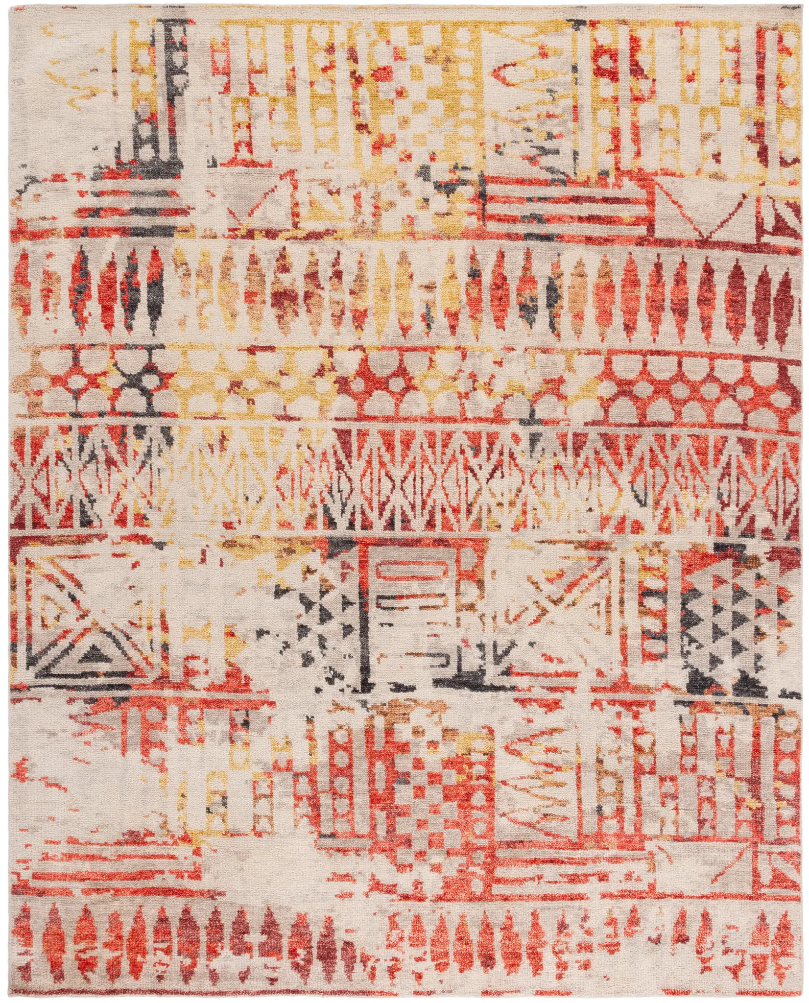 Samarkand Abstract Banded Hand-Knotted Wool Rug
