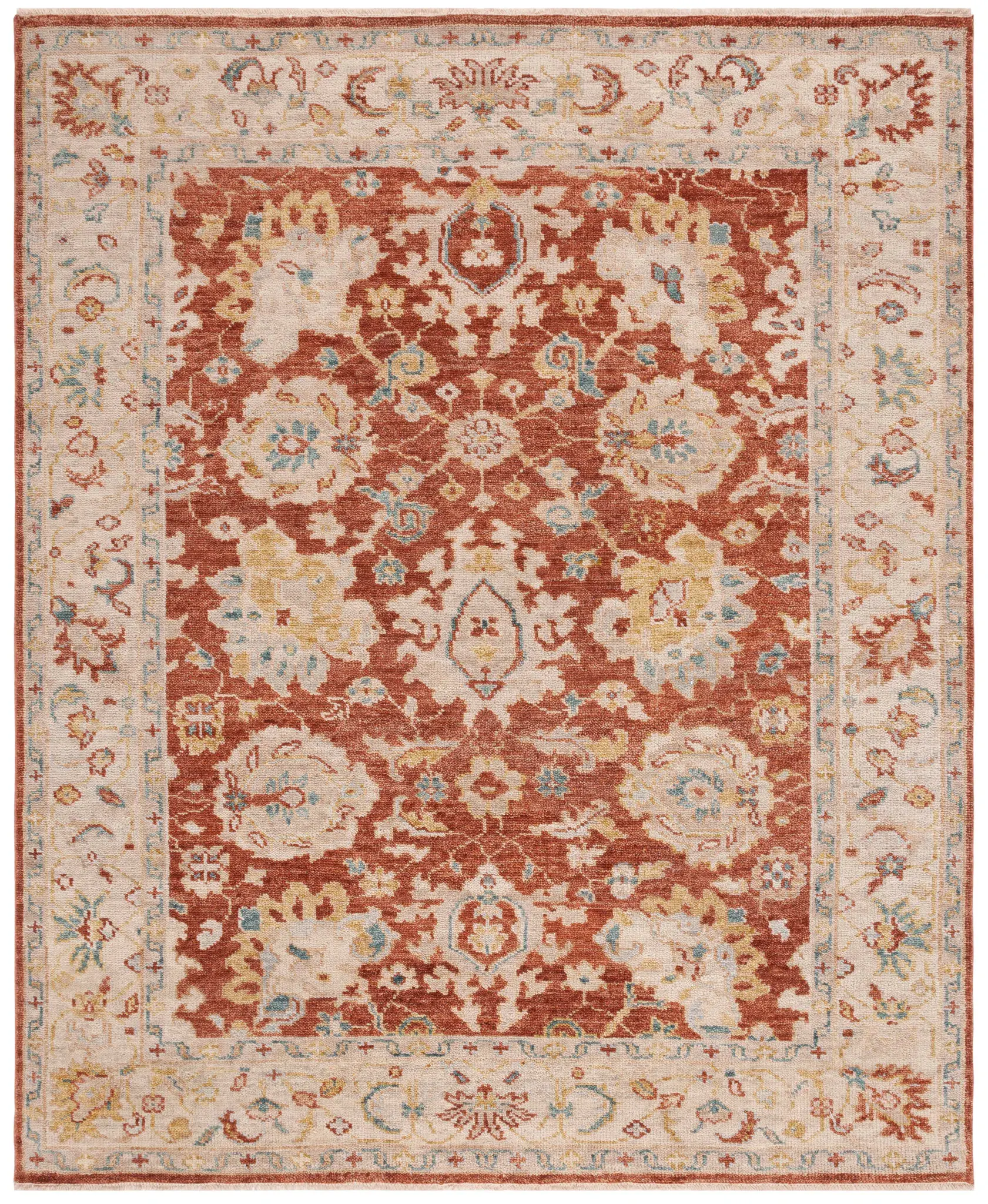 Samarkand Palmette Bordered Hand-Knotted Wool Rug