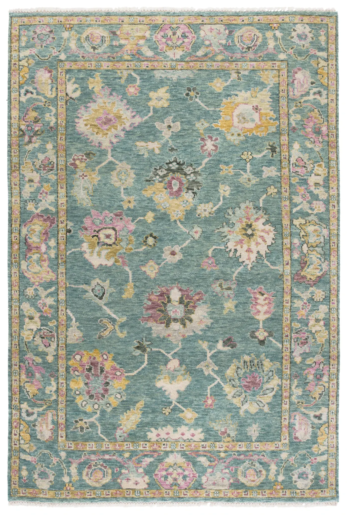 Samarkand Large-Scale Palmette Hand-Knotted Wool Rug