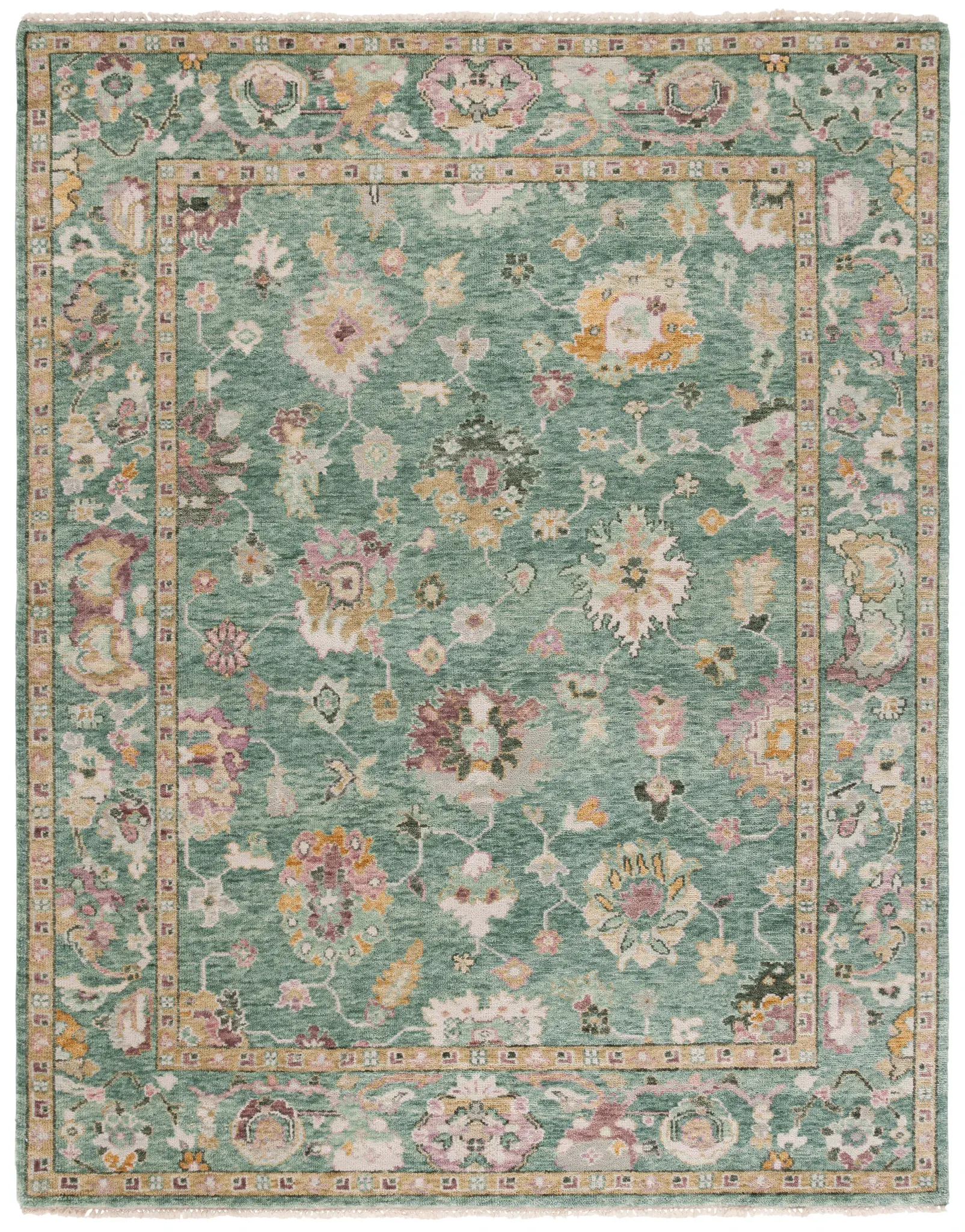 Samarkand Large-Scale Palmette Hand-Knotted Wool Rug