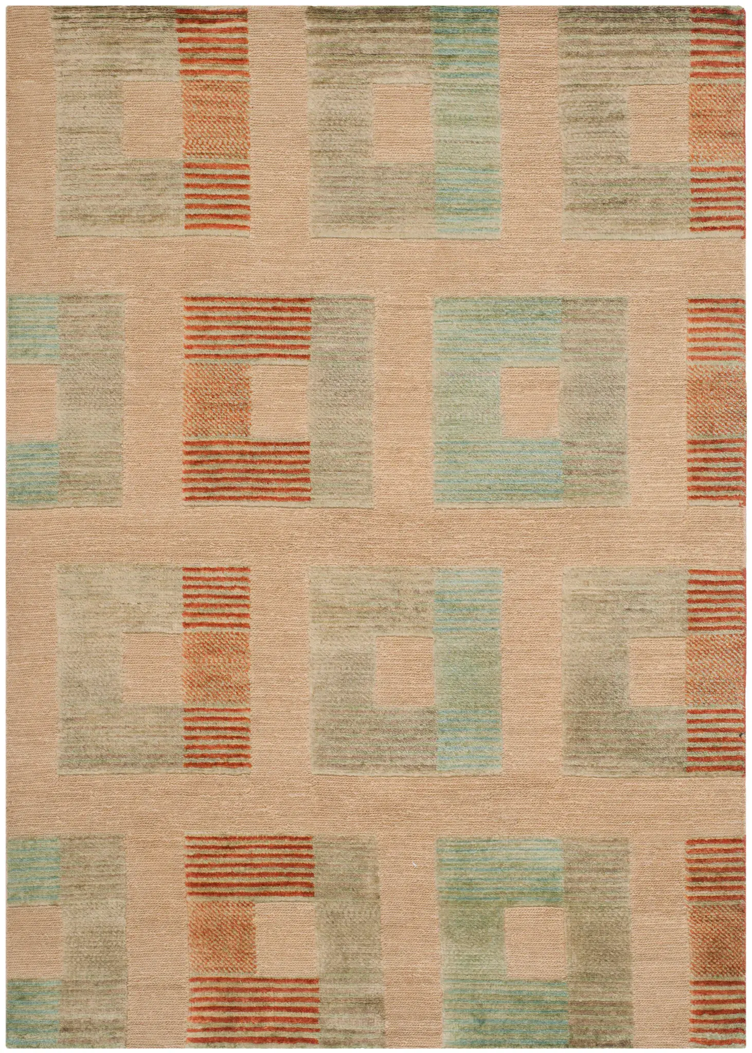 Santa Fe Blocked Square Hand-Knotted Wool Rug